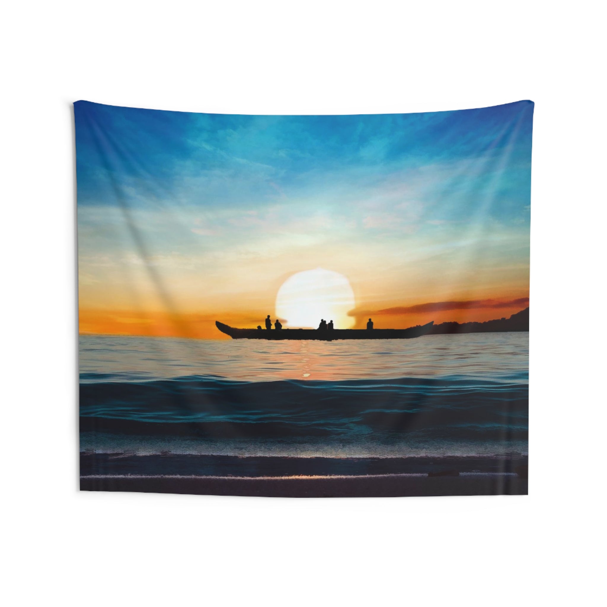 Boat And Sunset Tapestry-3