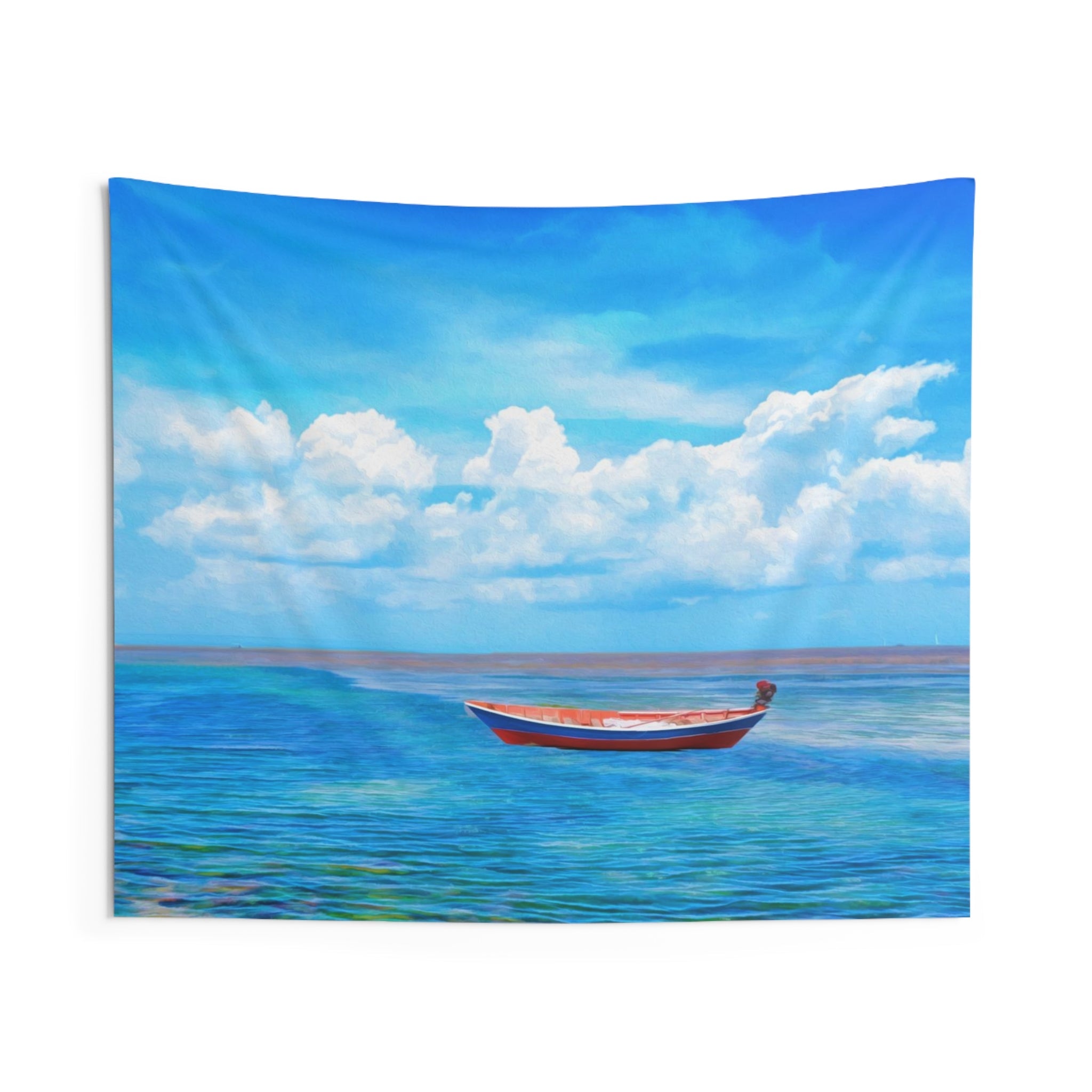 Blue Sea Boat Tapestry-0