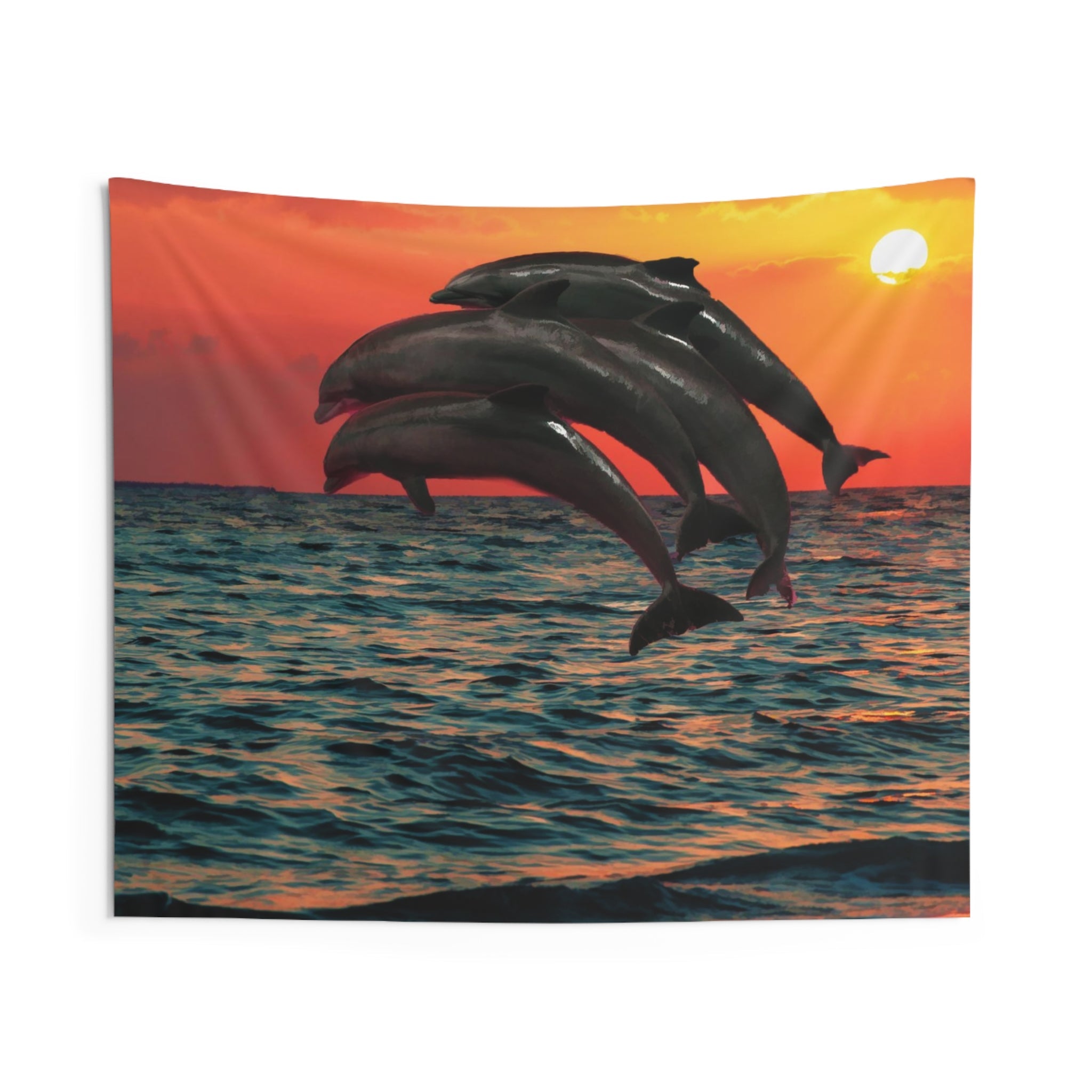 Four Dolphin dancing on water Tapestry-0