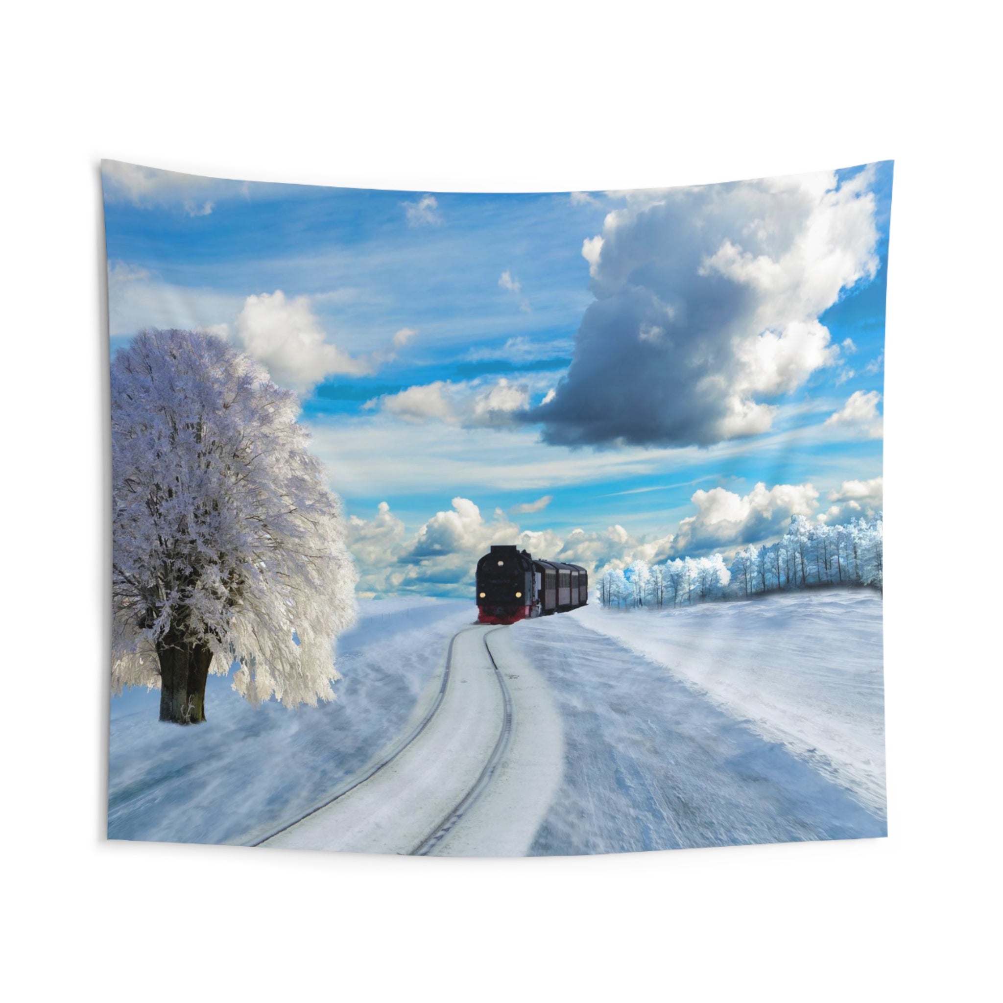 Winter Snow Train Tapestry-1