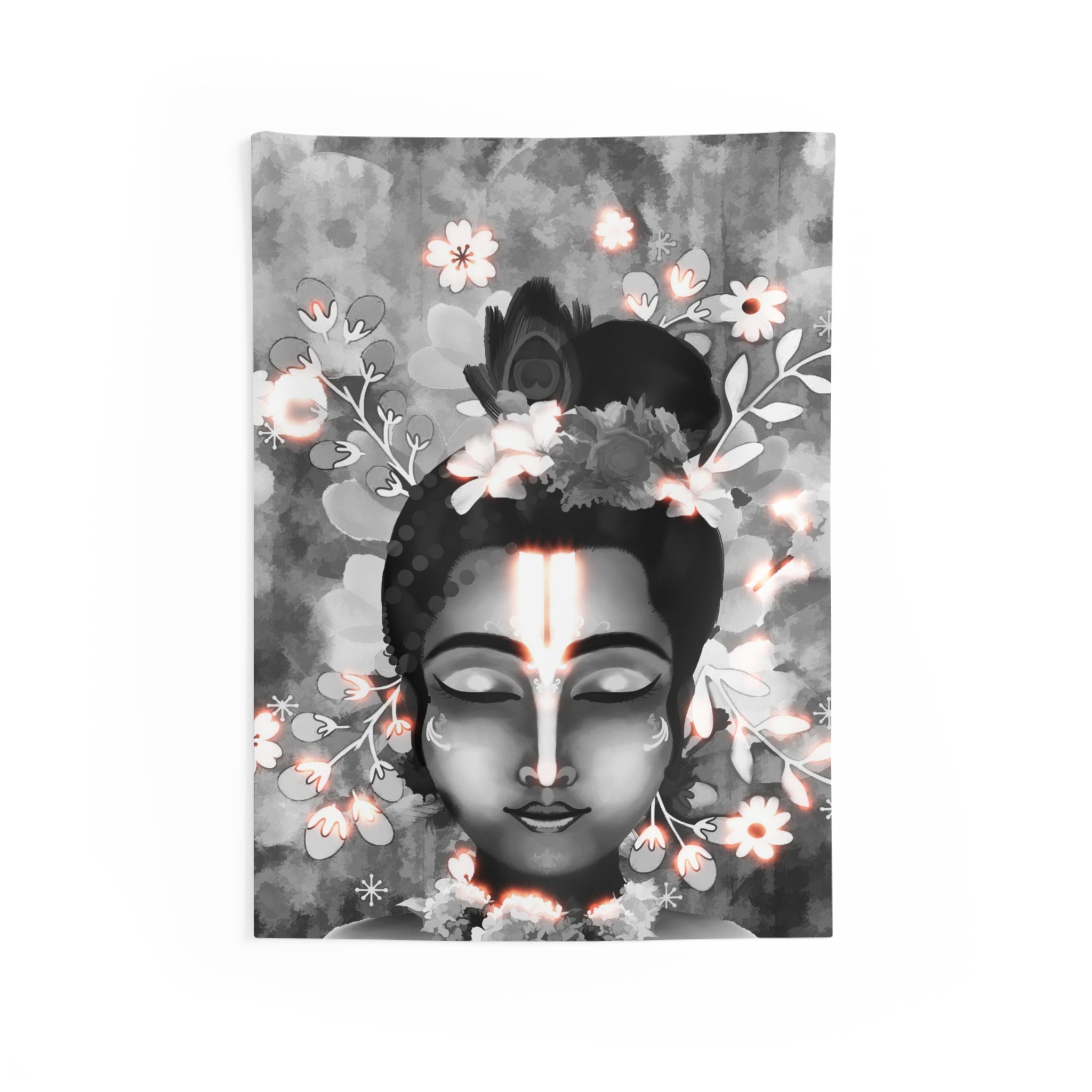 Black And White Krishna Tapestry-0