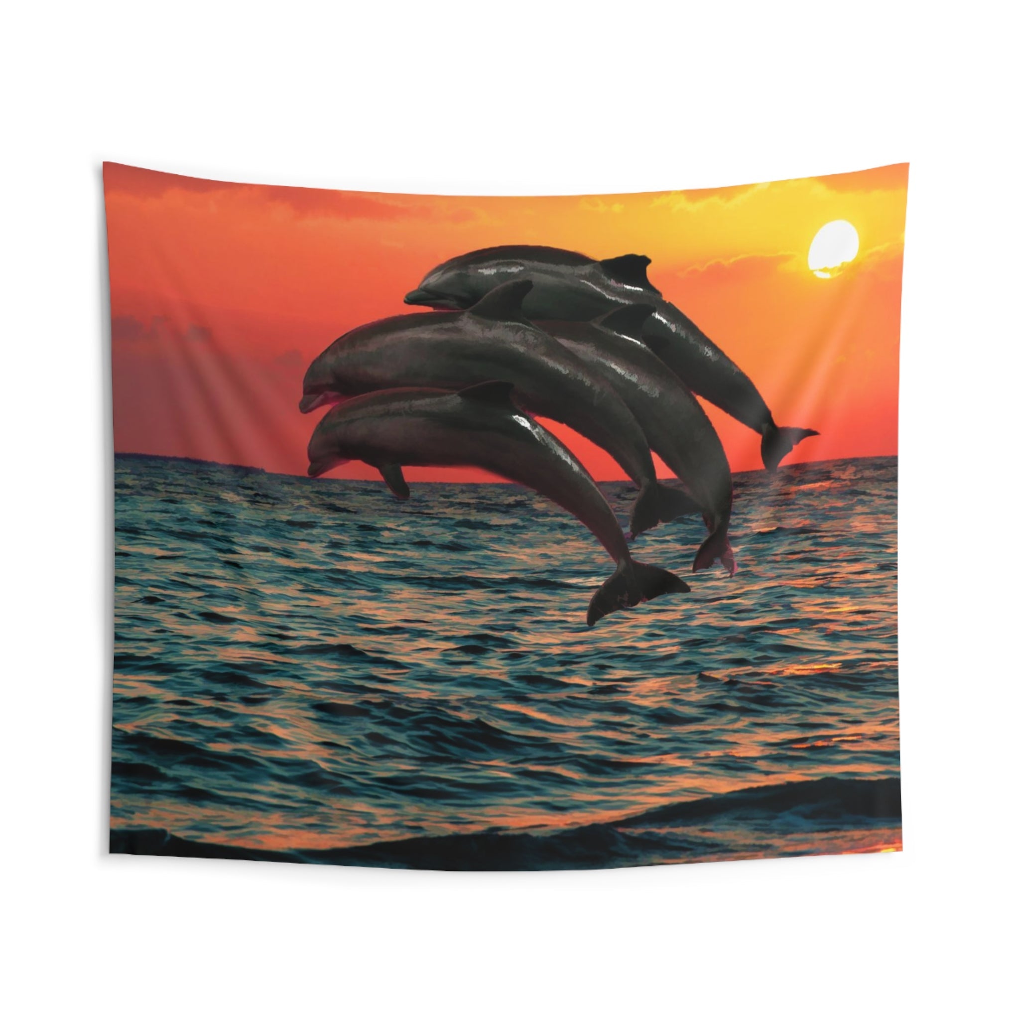 Four Dolphin dancing on water Tapestry-1