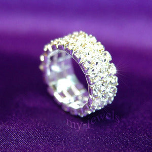 3 Row Stretch Bridal Wedding Fashion Rhinestone Ring XR901-0