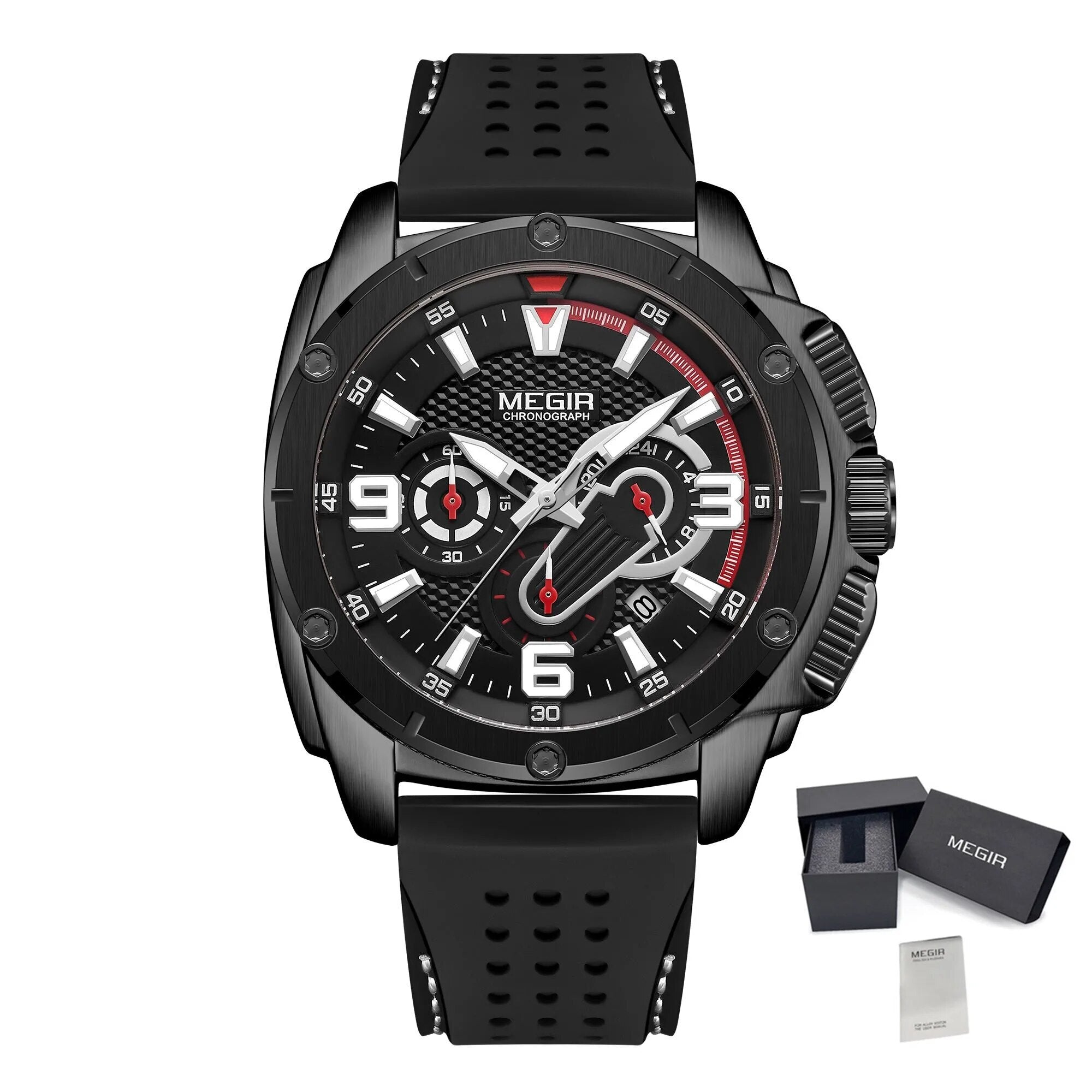 MEGIR Mens Watches Top Brand Luxury Silicone Sports Military Watch Waterproof Quartz Clock Men Chronograph Man Wristwatch 2147-16