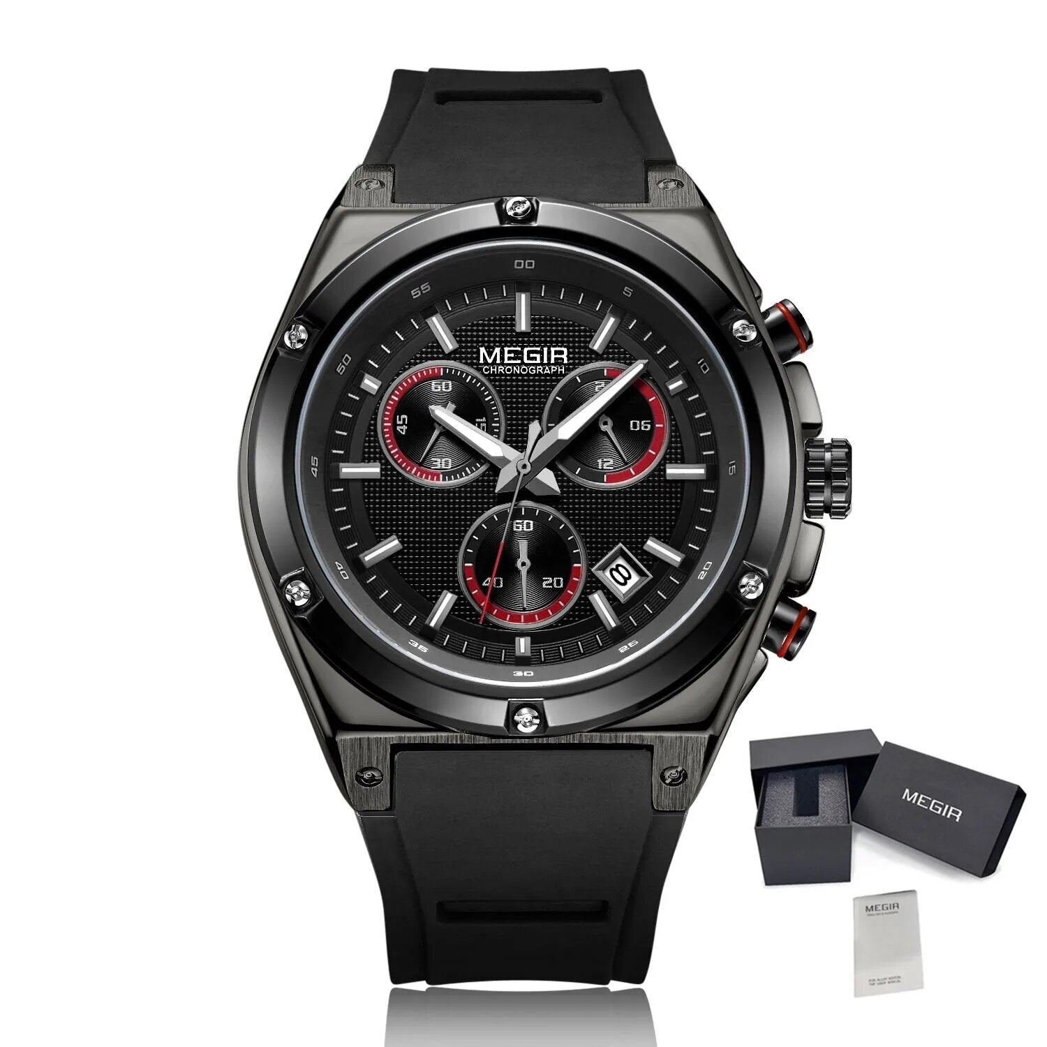 MEGIR Mens Watches Silicone Quartz Wrist Watch Chronograph Fashion Sport Business Wristwatch Luminous Male Clock Montre Homme-12