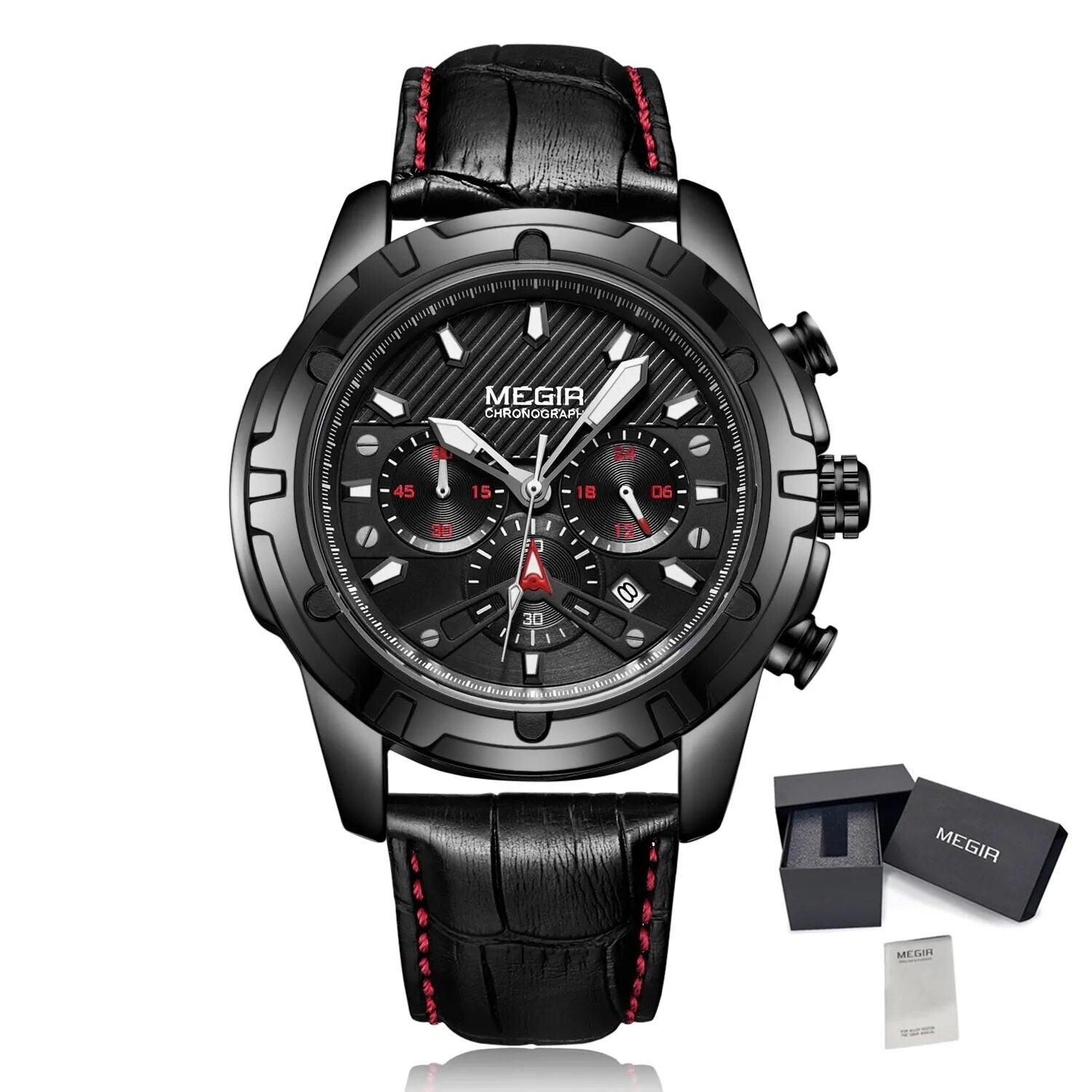 MEGIR Sport Watches for Men Fashion Luxury Military Quartz Wristwatch Leather Waterproof Man Chronograph Clock Relogio Masculino-16