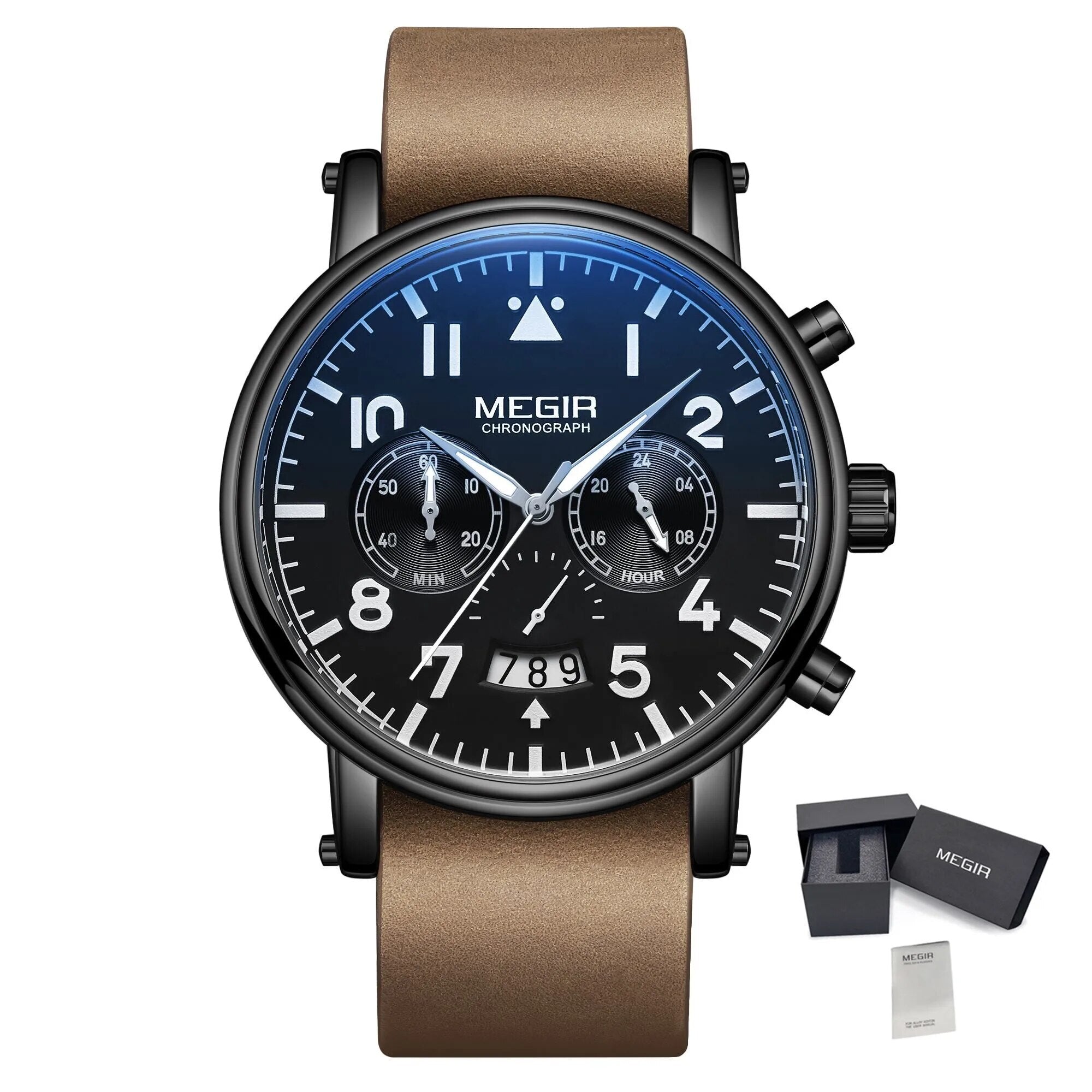 MEGIR Fashion Mens Watches Leather Military Sport Watch Chronograph Luminous Waterproof Quartz Wristwatch Man Clock Reloj Hombre-12