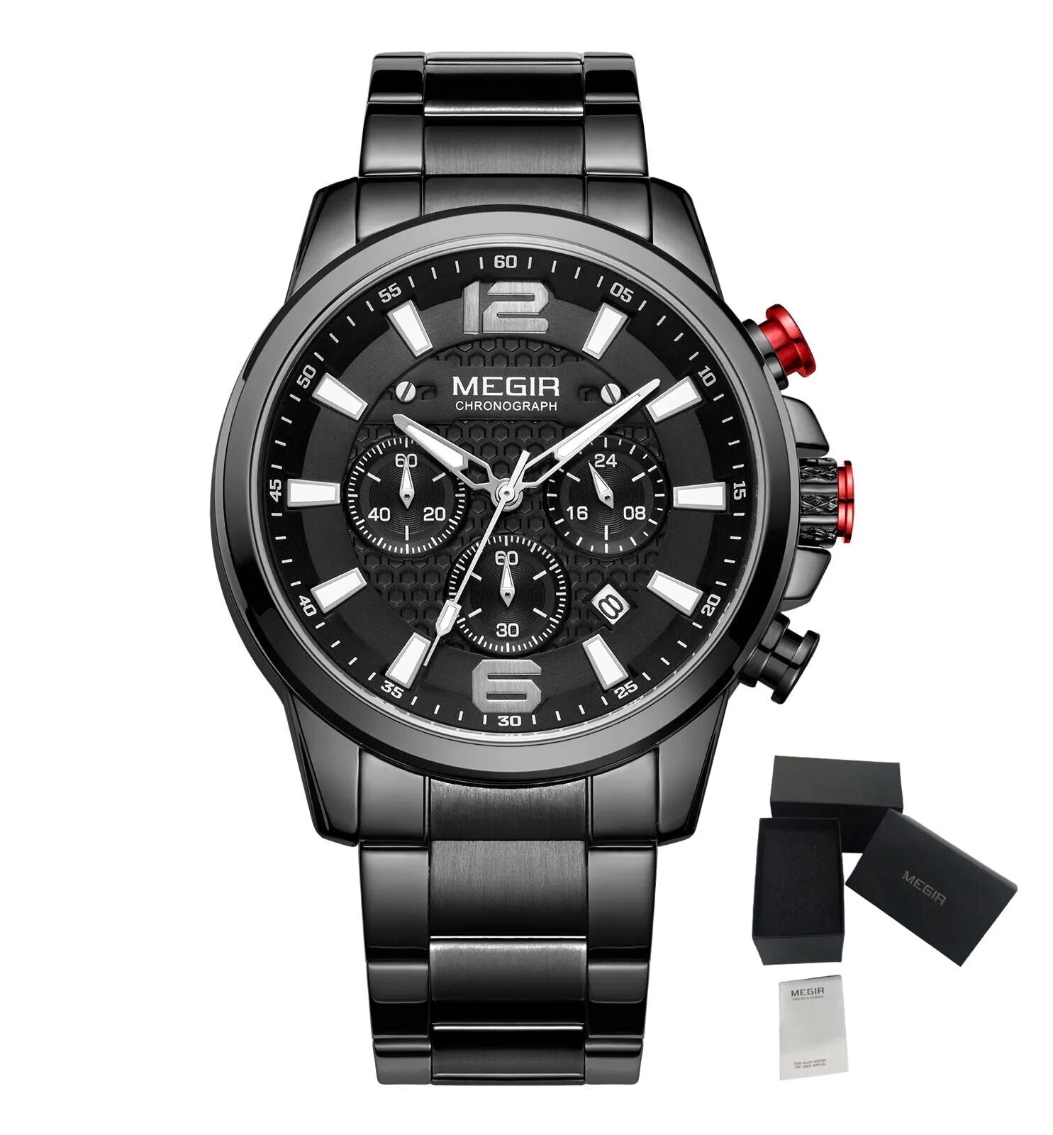 MEGIR Men's Quartz Wrist Watch Stainless Steel Band Chronograph Watches Luminous Waterproof Wristwatch Man Clock Military Watch-25