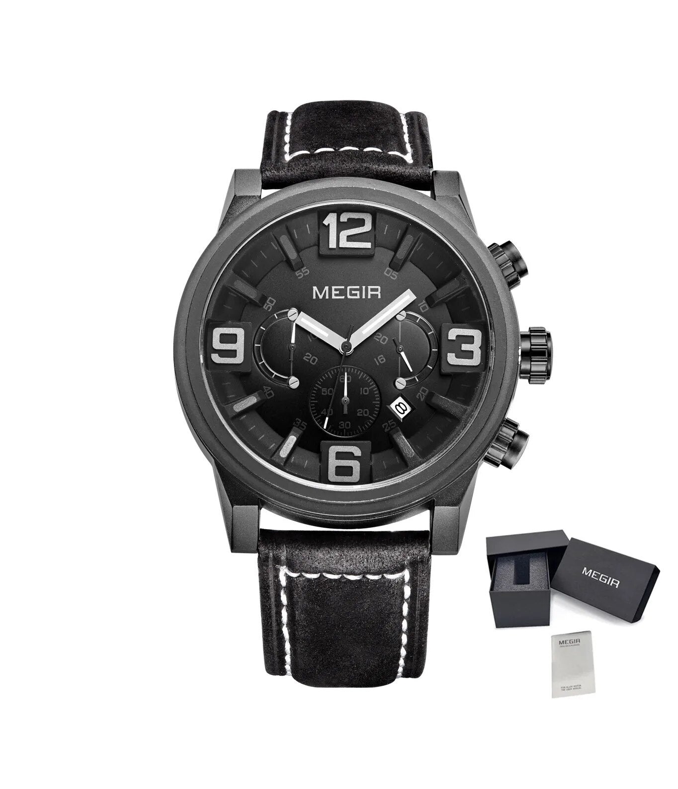 MEGIR Luxury Men's Watch Fashion Simple Casual Sports Watches for Mens Leather Strap Waterproof Quartz Chronograph Clock 3010-20