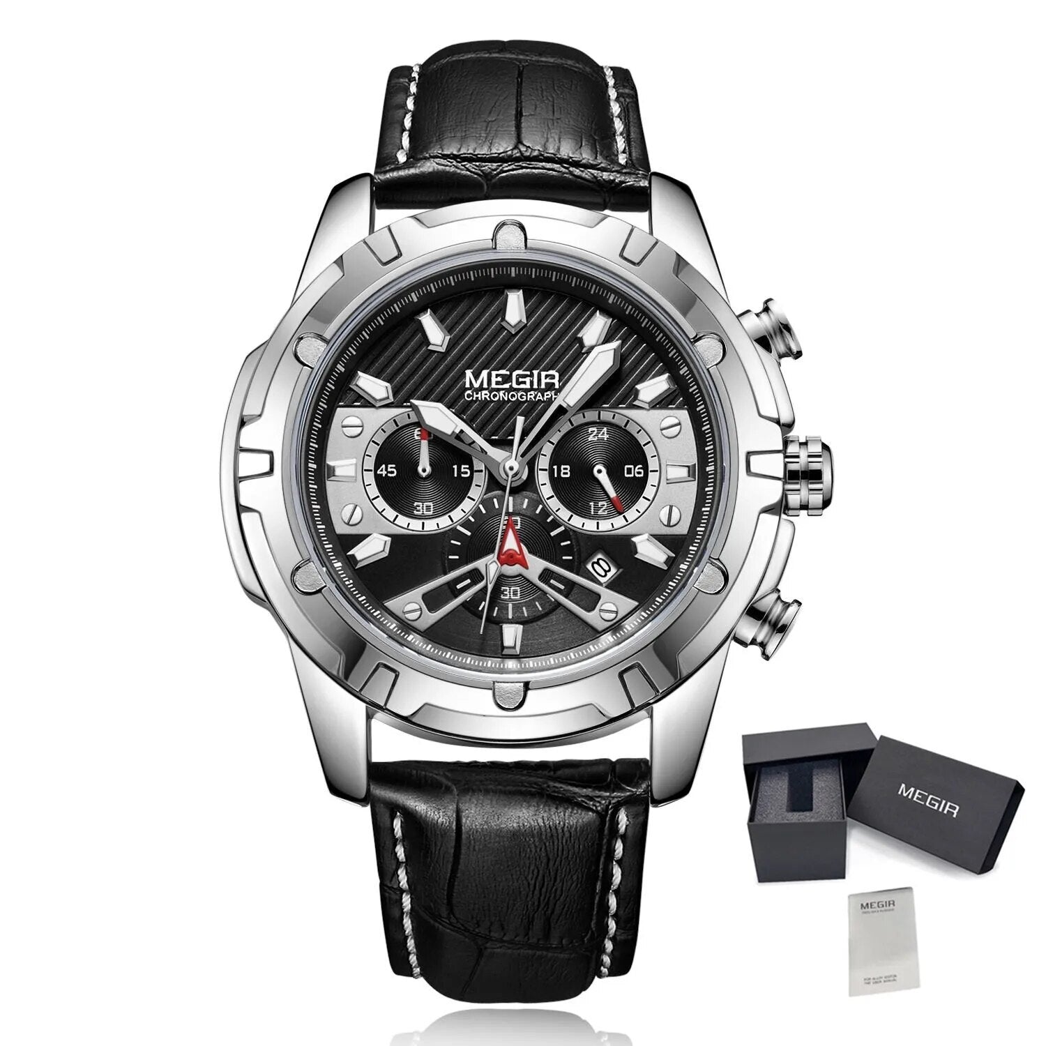 MEGIR Sport Watches for Men Fashion Luxury Military Quartz Wristwatch Leather Waterproof Man Chronograph Clock Relogio Masculino-15