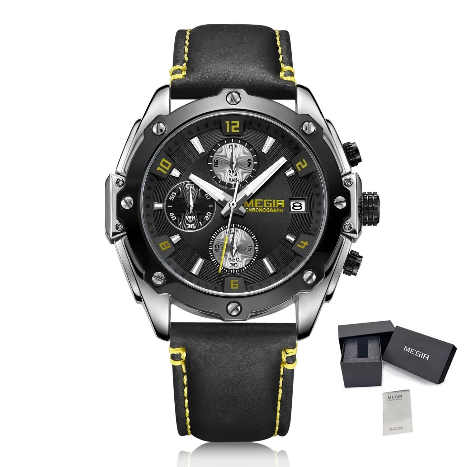 MEGIR Chronograph Men Watch Relogio Masculino Leather Strap Business Quartz Watch Clock Waterproof Date Army Military Wristwatch-17