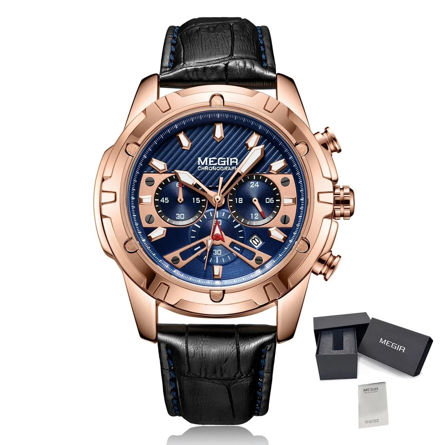 MEGIR Sport Watches for Men Fashion Luxury Military Quartz Wristwatch Leather Waterproof Man Chronograph Clock Relogio Masculino-14