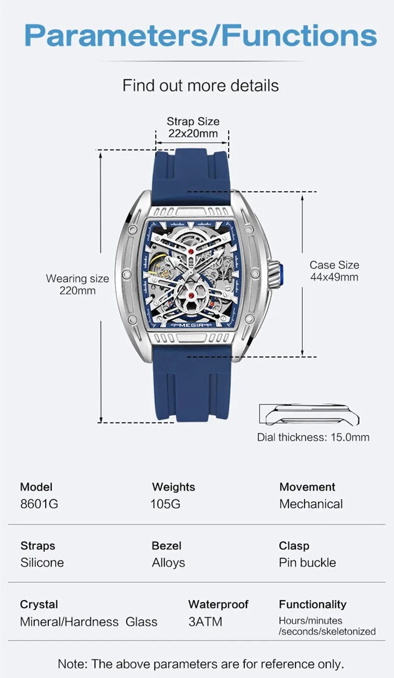 MEGIR Original Luxury Sport Watch for Men Silicone Band Automatic Mechanical Movement WristWatches Luminous Clock Reloj Hombre-6