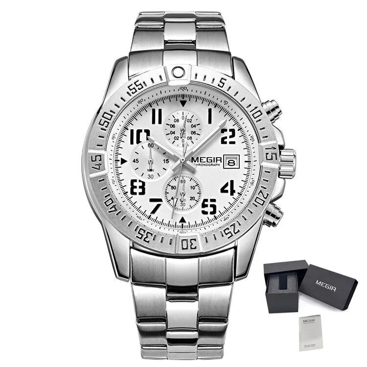 MEGIR Men's Business Quartz Watches Top Luxury Brand Casual Wristwatch Waterproof Date Clock Stainless Steel Man Chronograph-14