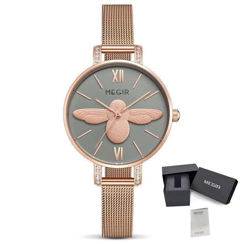MEGIR Fashion Women Watches Top Brand Luxury Quartz Wristwatch Ladies Rose Gold Mesh Belt Business Casual Watch Reloj Mujer 7009-12