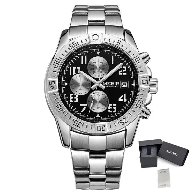 MEGIR Men's Business Quartz Watches Top Luxury Brand Casual Wristwatch Waterproof Date Clock Stainless Steel Man Chronograph-13