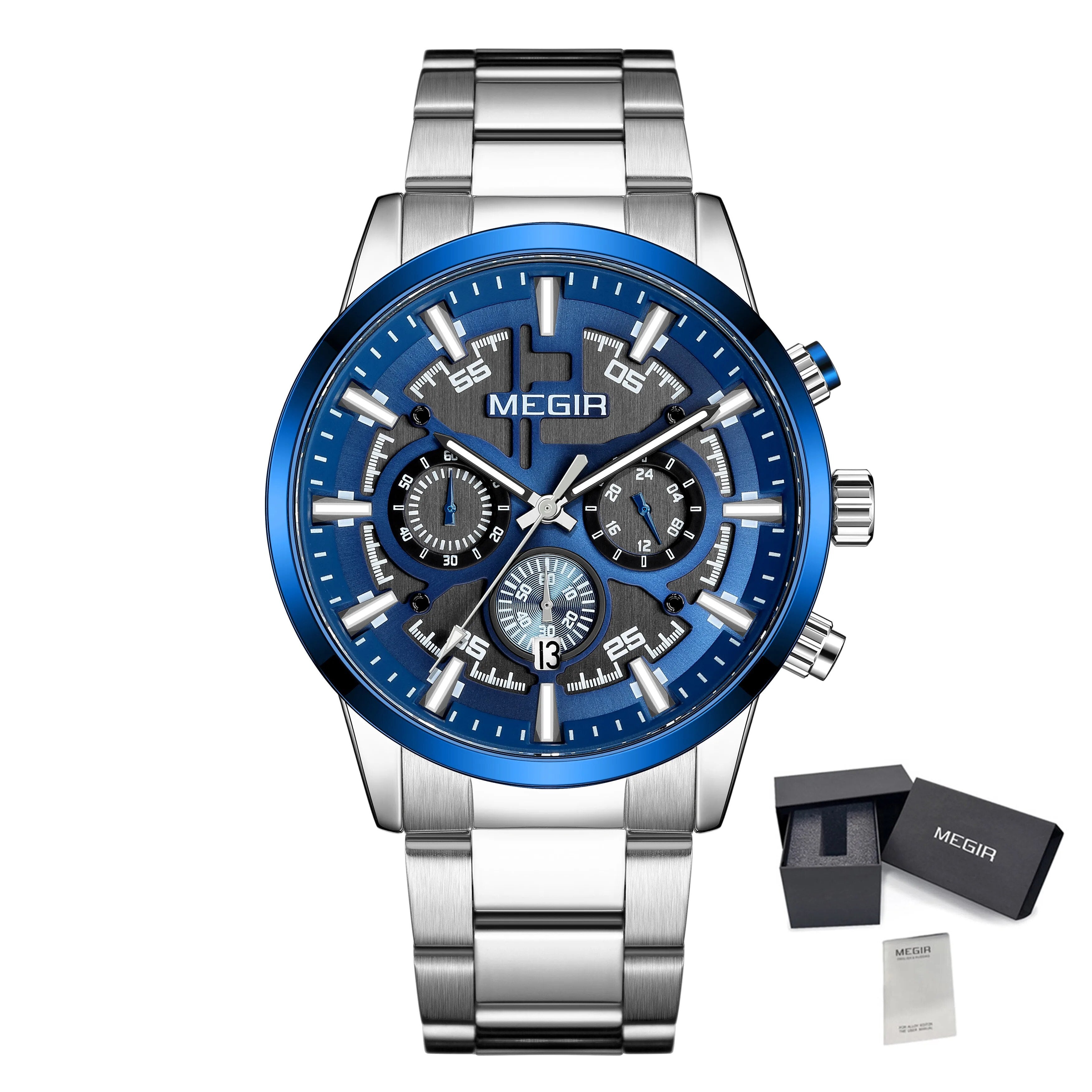 MEGIR Luxury Watch Mens Business Watches Calendar Stainless Steel Quartz Wrist Watch Clock Casual Chronograph Relogio Masculino-19