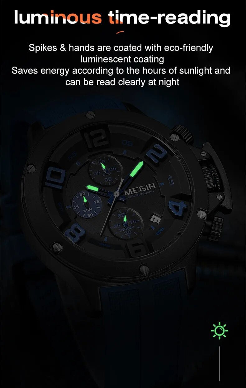 MEGIR Relogio Masculino Luxury Quartz Watch for Men Yellow Silicone Strap Military Sport WristWatch Chronograph with Auto Date-10