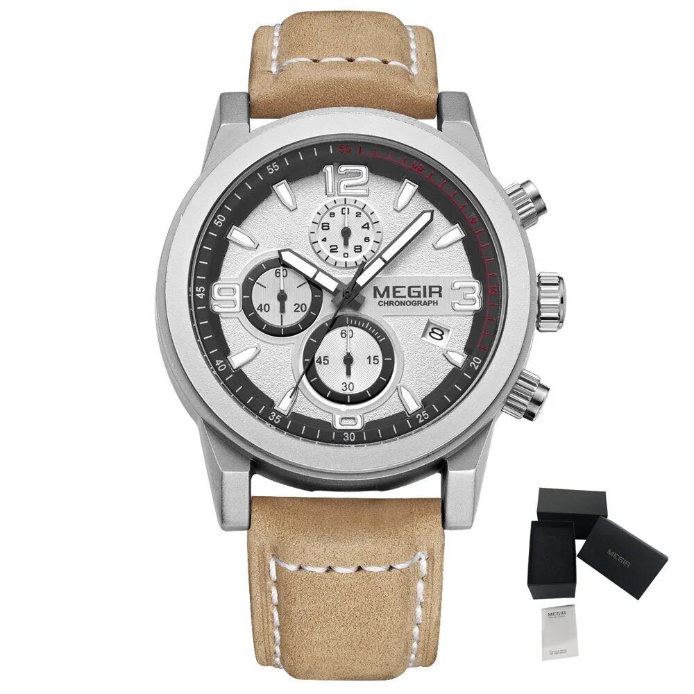 MEGIR Original Brand Luxury Watch Men's Sport Watches Leather Strap Watch Quartz Wristwatches Luminous Casual Relogio Masculino-13