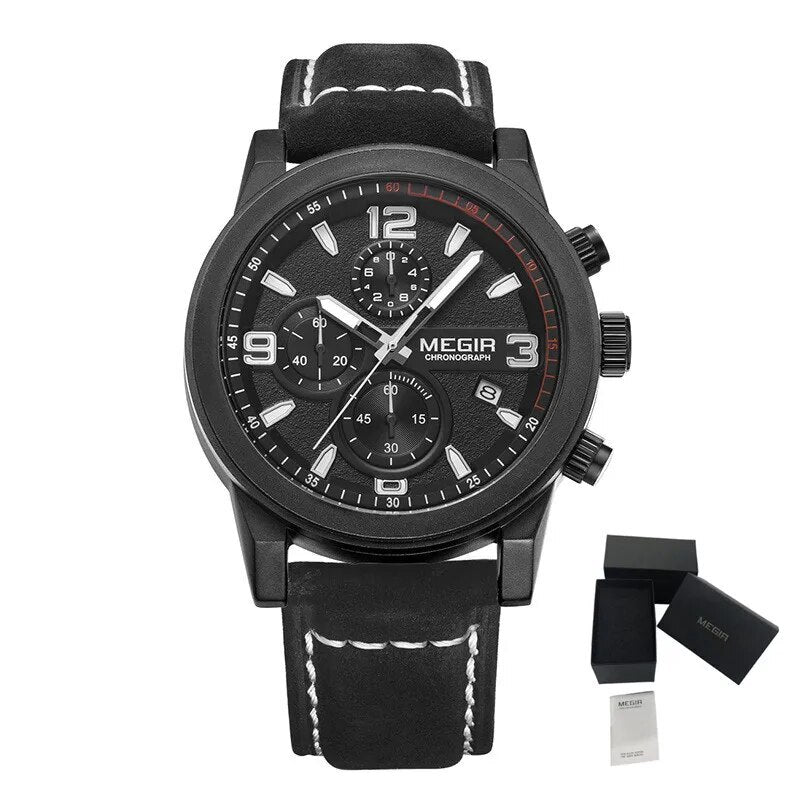 MEGIR Original Brand Luxury Watch Men's Sport Watches Leather Strap Watch Quartz Wristwatches Luminous Casual Relogio Masculino-14
