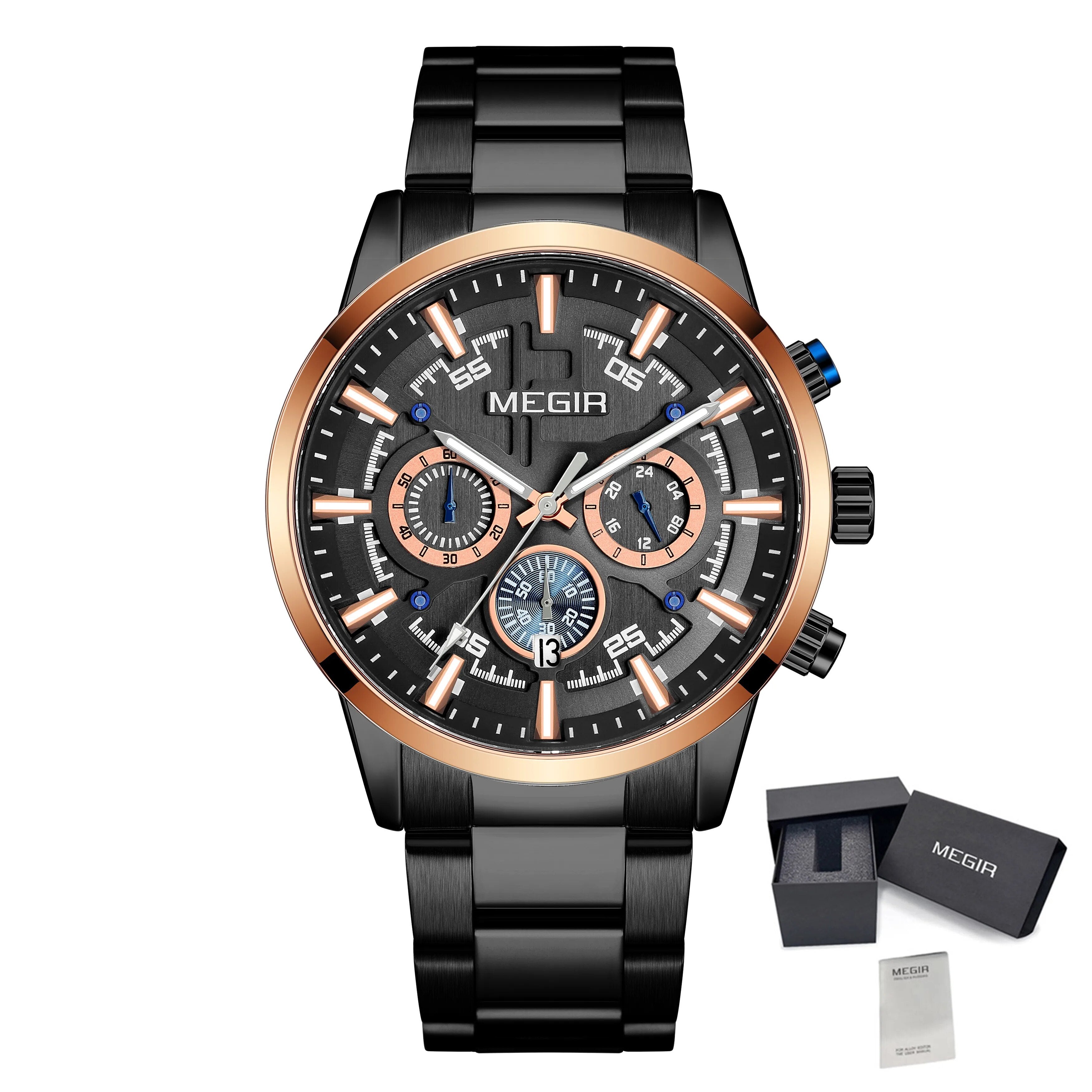 MEGIR Luxury Watch Mens Business Watches Calendar Stainless Steel Quartz Wrist Watch Clock Casual Chronograph Relogio Masculino-20