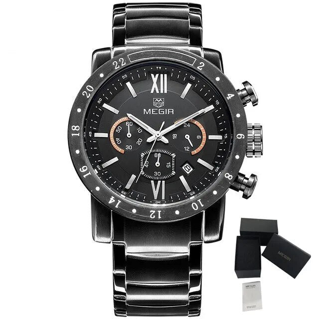MEGIR Luxury Men's Business Watches Chronograph Waterproof Stainless Steel Quartz Watch Calendar Male Clock Reloj Hombre 3008-19