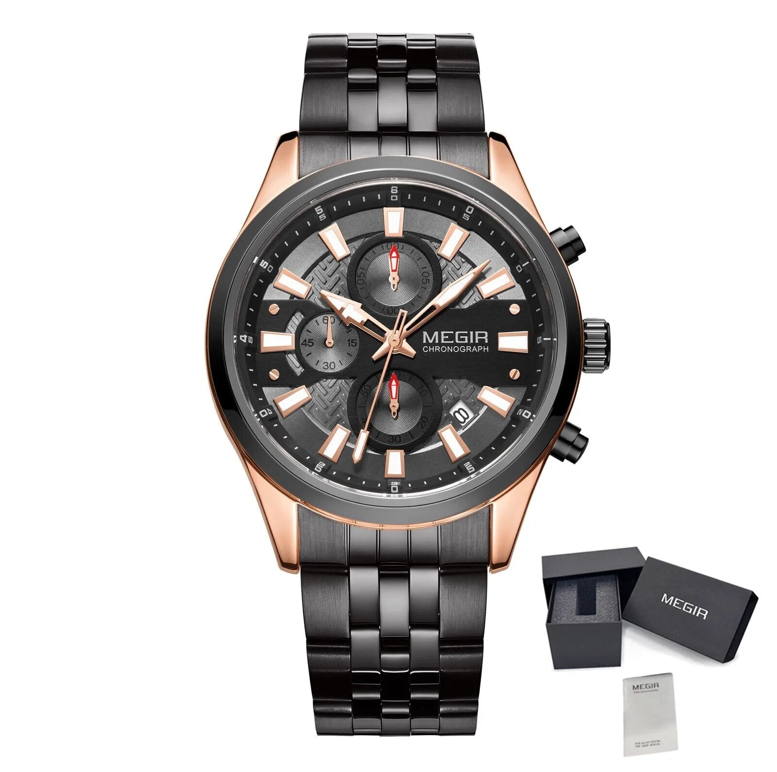 MEGIR Fashion Men Watches Luxury Business Wristwatch Stainless Steel Quartz Watch Calendar Luminous Man Clock Relogio Masculino-20