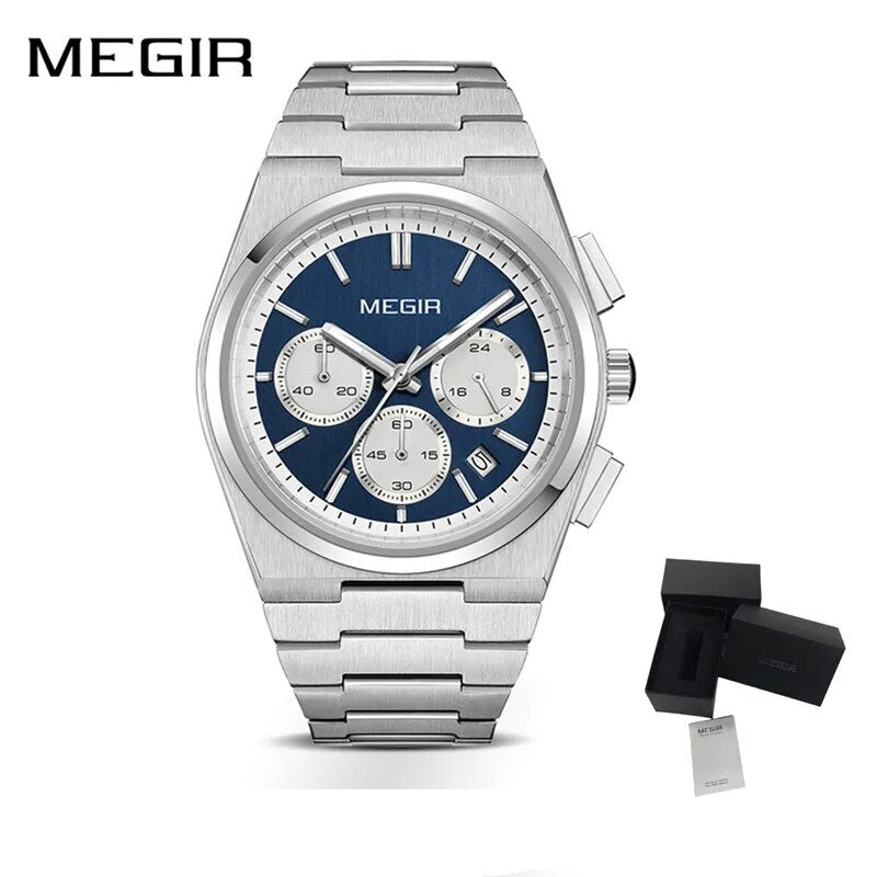 MEGIR Men's Business Watches Original Analogue Quartz Wrist Watch Luminous 5ATM Waterproof Steel Large Dial Clock Reloj Hombre-10