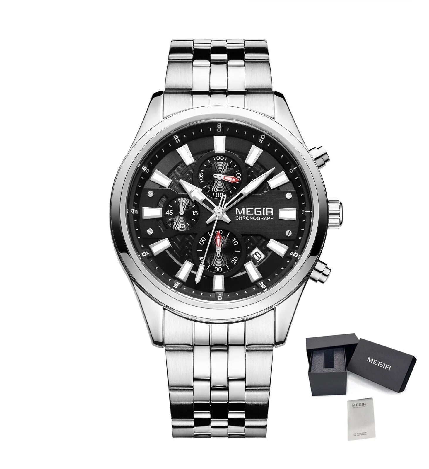 MEGIR Fashion Men Watches Luxury Business Wristwatch Stainless Steel Quartz Watch Calendar Luminous Man Clock Relogio Masculino-23