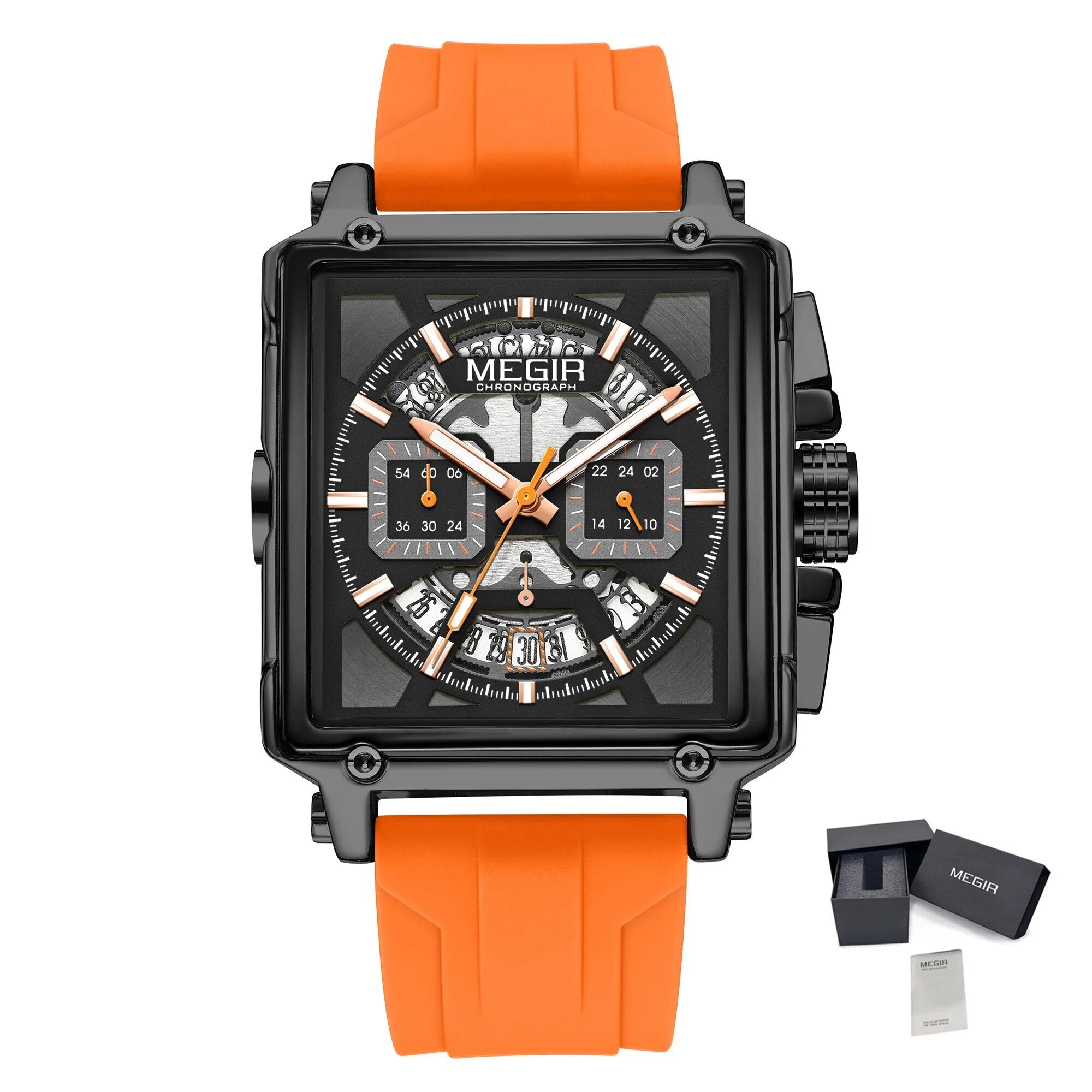 MEGIR Top Brand Men Watches Fashion Sport Military Chronograph Luminous Square Silicone Band Quartz Wristwatch Relogio Masculino-18