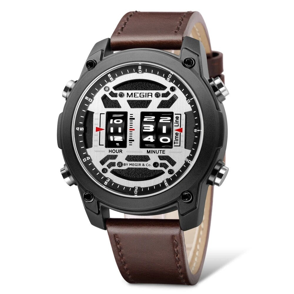 MEGIR Men's Watch Roller Business Casual Wristwatch Leather Fashion Sports Quartz Watch Chronograph Waterproof Male Clock 2142-16