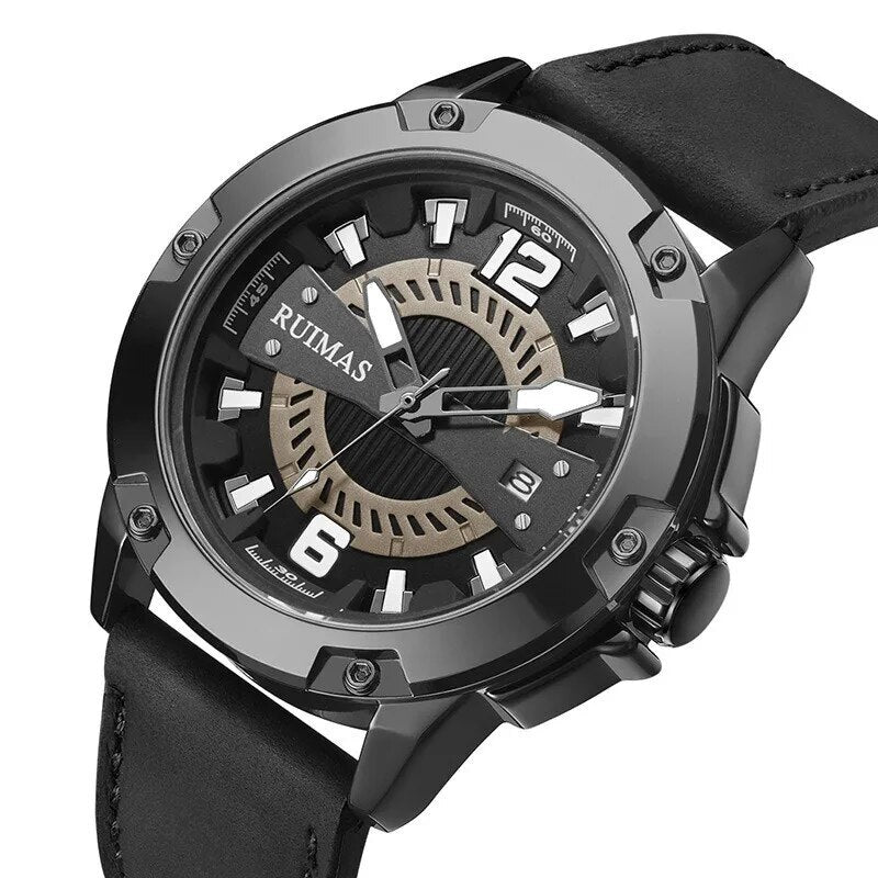 RUIMAS Luxury Men Watches Leather Strap Sport Casual Wristwatches Waterproof Luminous Date Clock Big Dial Montre Homme-6