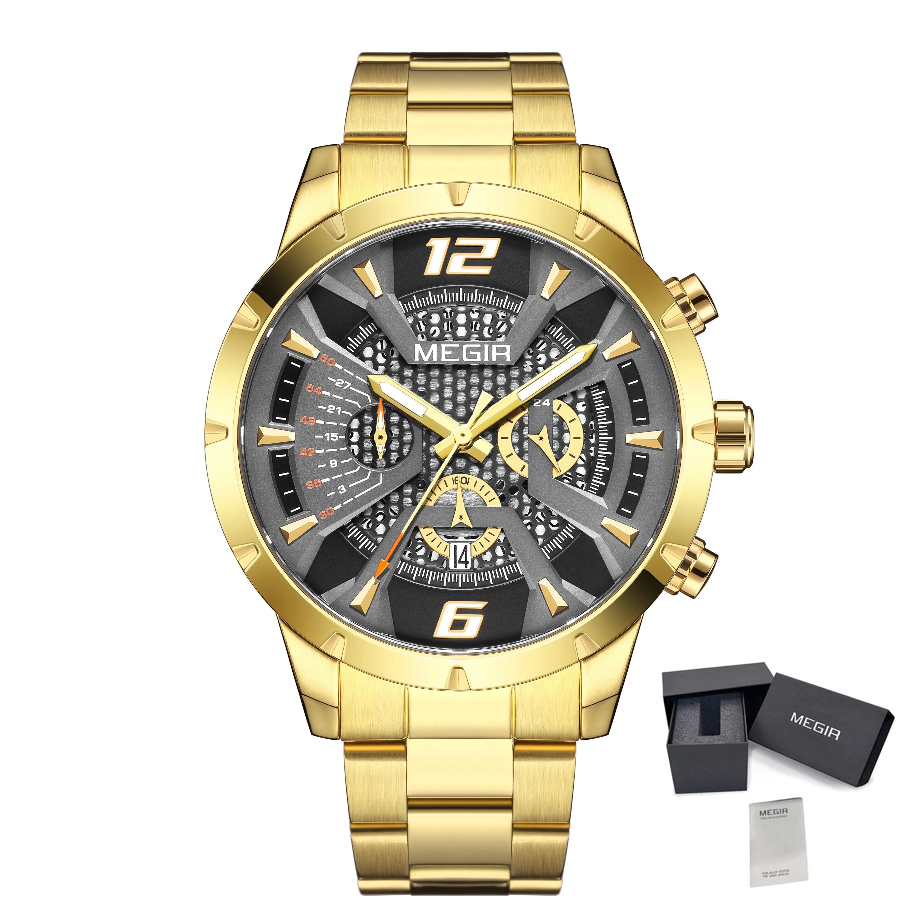 MEGIR Stainless Steel Watch for Men Luxury Business Watch Casual Quartz Date Clock Chronograph Big Dial Wristwatch Reloj Hombre-17