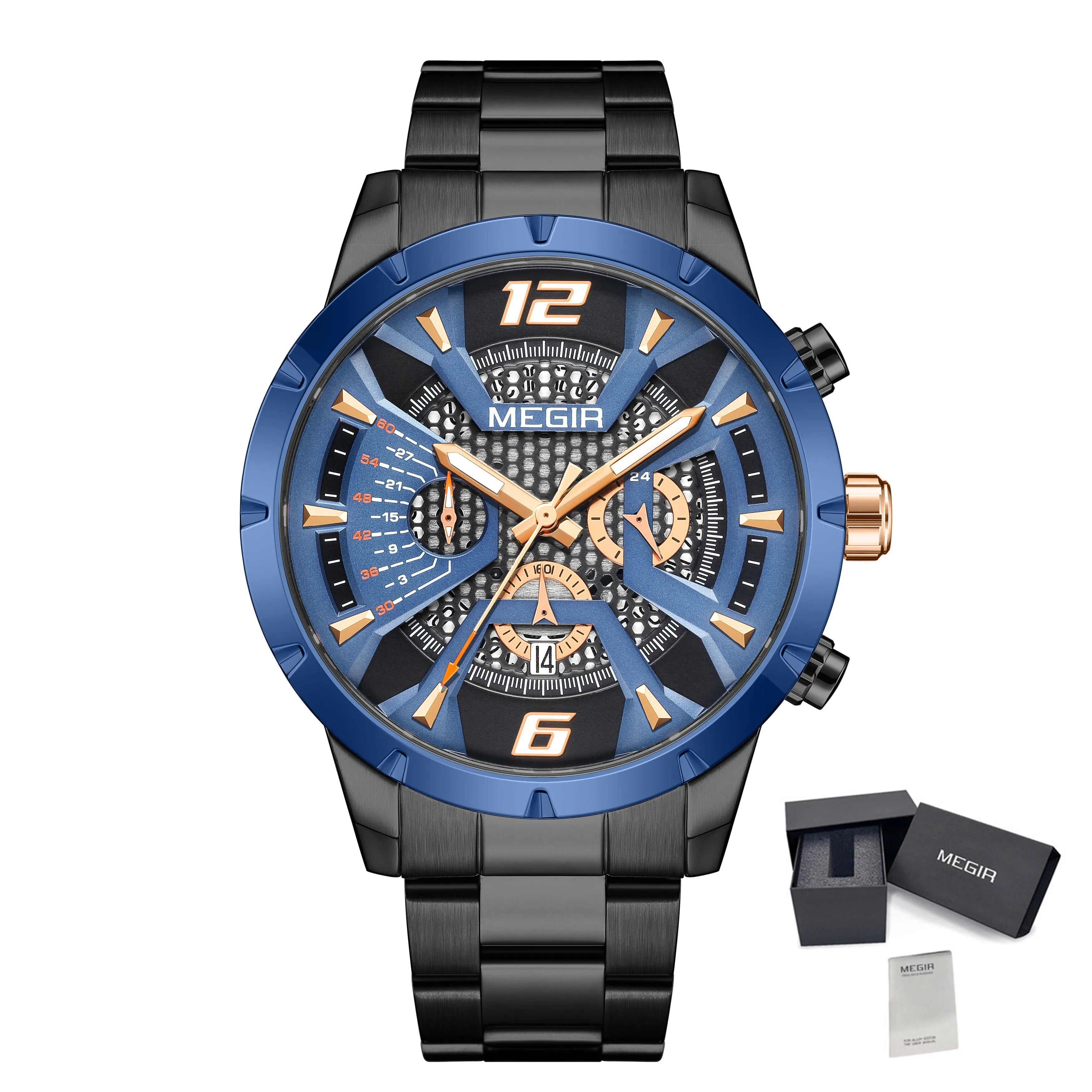 MEGIR Stainless Steel Watch for Men Luxury Business Watch Casual Quartz Date Clock Chronograph Big Dial Wristwatch Reloj Hombre-19