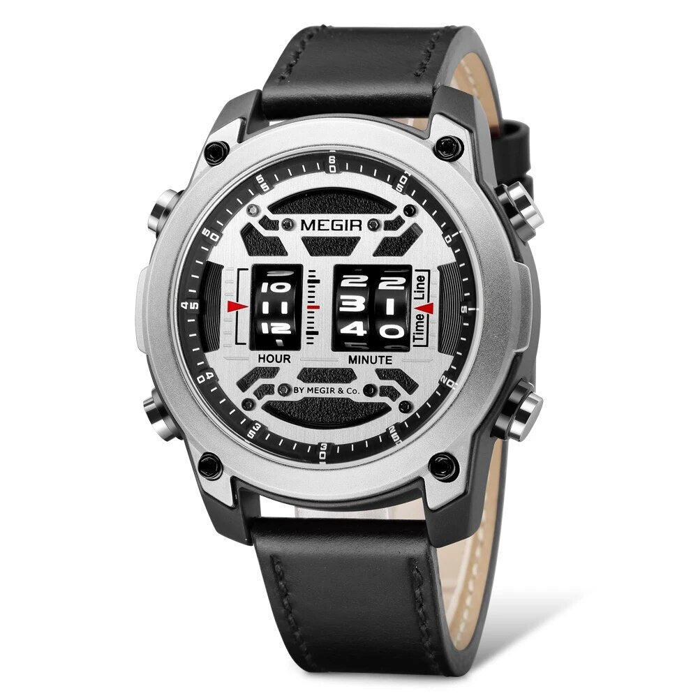 MEGIR Men's Watch Roller Business Casual Wristwatch Leather Fashion Sports Quartz Watch Chronograph Waterproof Male Clock 2142-17