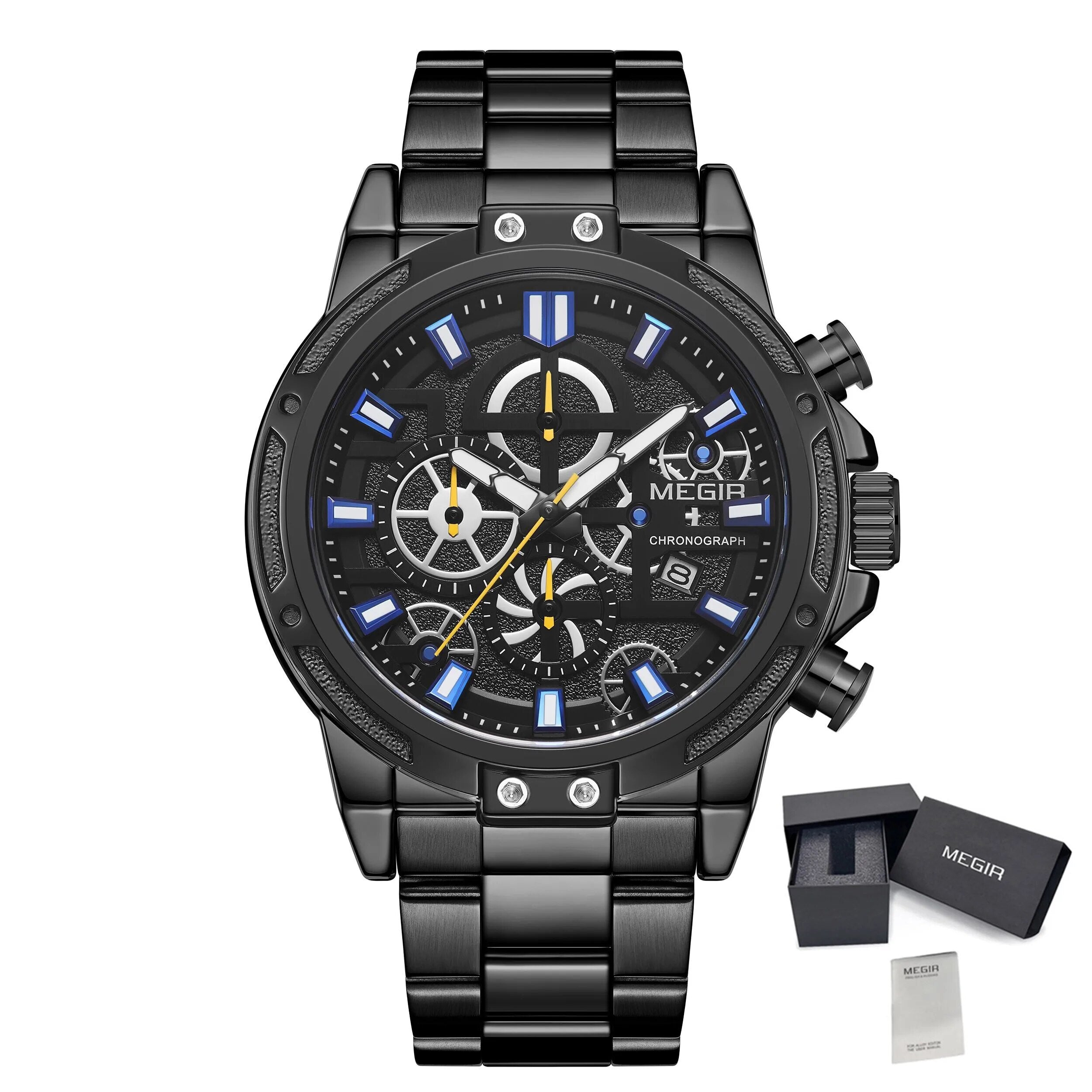 MEGIR Luxury Business Quartz Watches for Mens Stainless Steel Strap Men Casual Wristwatches Waterproof Man Clock Chronograph-14