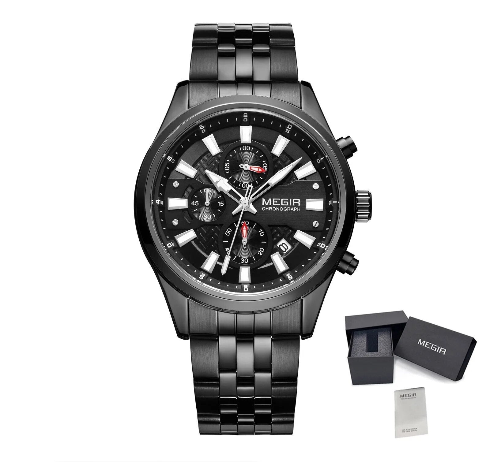 MEGIR Fashion Men Watches Luxury Business Wristwatch Stainless Steel Quartz Watch Calendar Luminous Man Clock Relogio Masculino-24