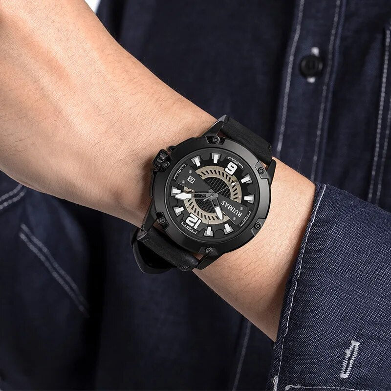 RUIMAS Luxury Men Watches Leather Strap Sport Casual Wristwatches Waterproof Luminous Date Clock Big Dial Montre Homme-1