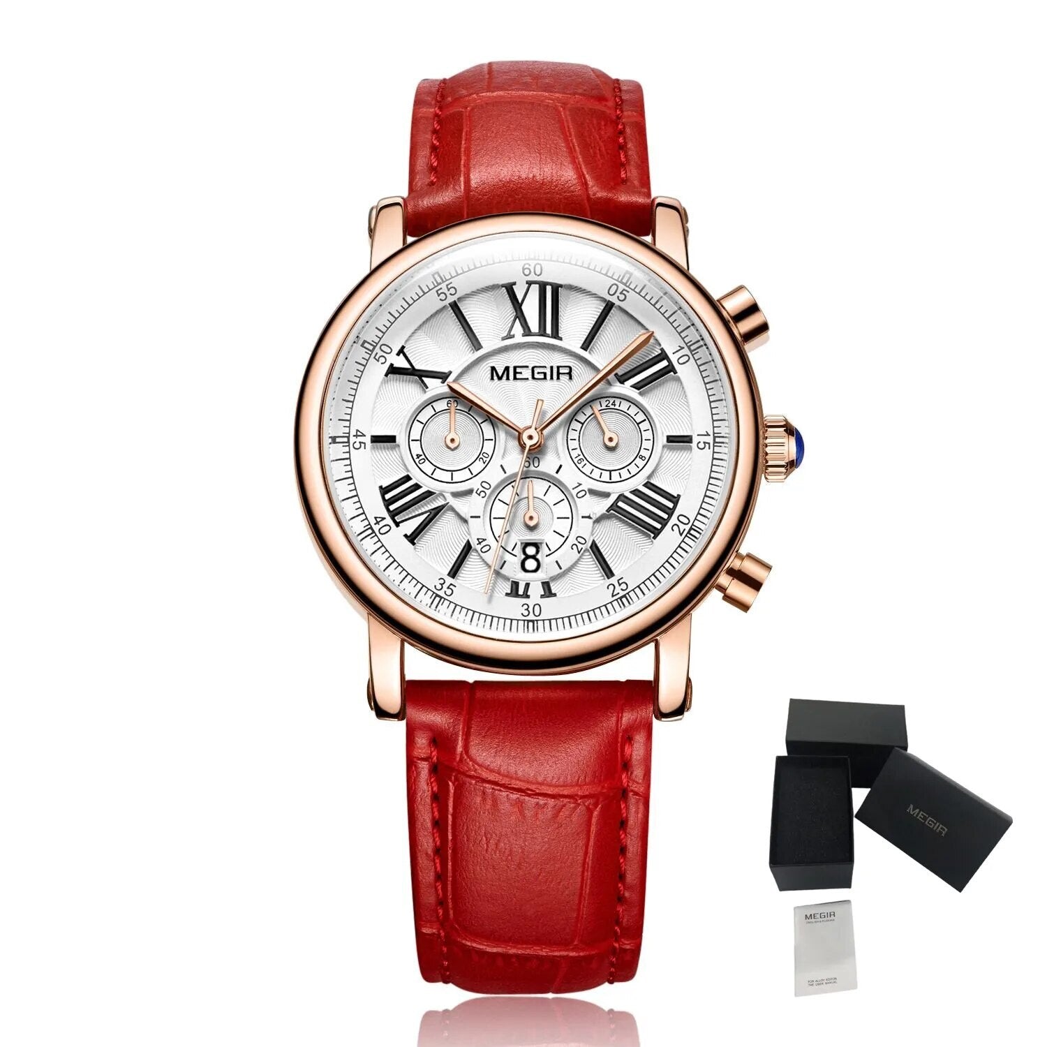 MEGIR Top Brand Quartz Watch for Women Leather Strap Ladies Casual Sport Wristwatch Luxury Waterproof Watches Clock 2058-12