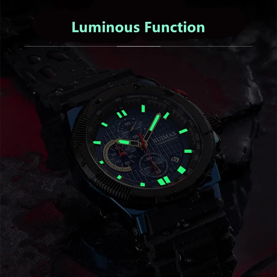 RUIMAS Relogio Masculino Luxury Mens Watches Silicone Strap Quartz Sports Wristwatch Luminous Hands Clock Chronograph Auto Date-2