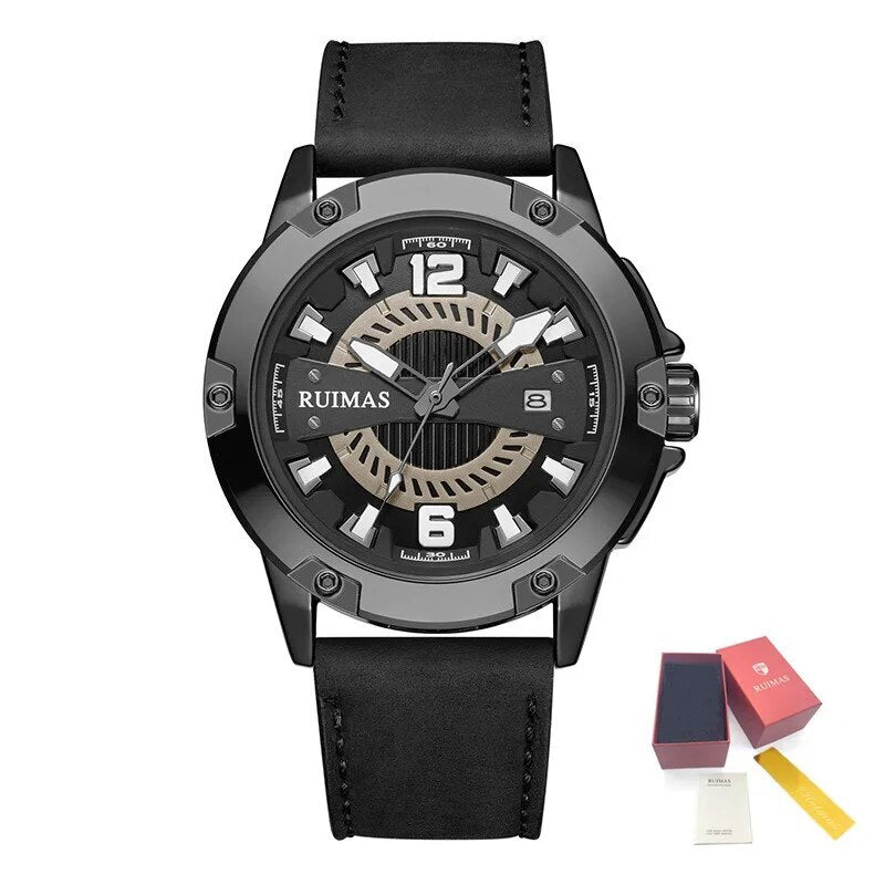 RUIMAS Luxury Men Watches Leather Strap Sport Casual Wristwatches Waterproof Luminous Date Clock Big Dial Montre Homme-12