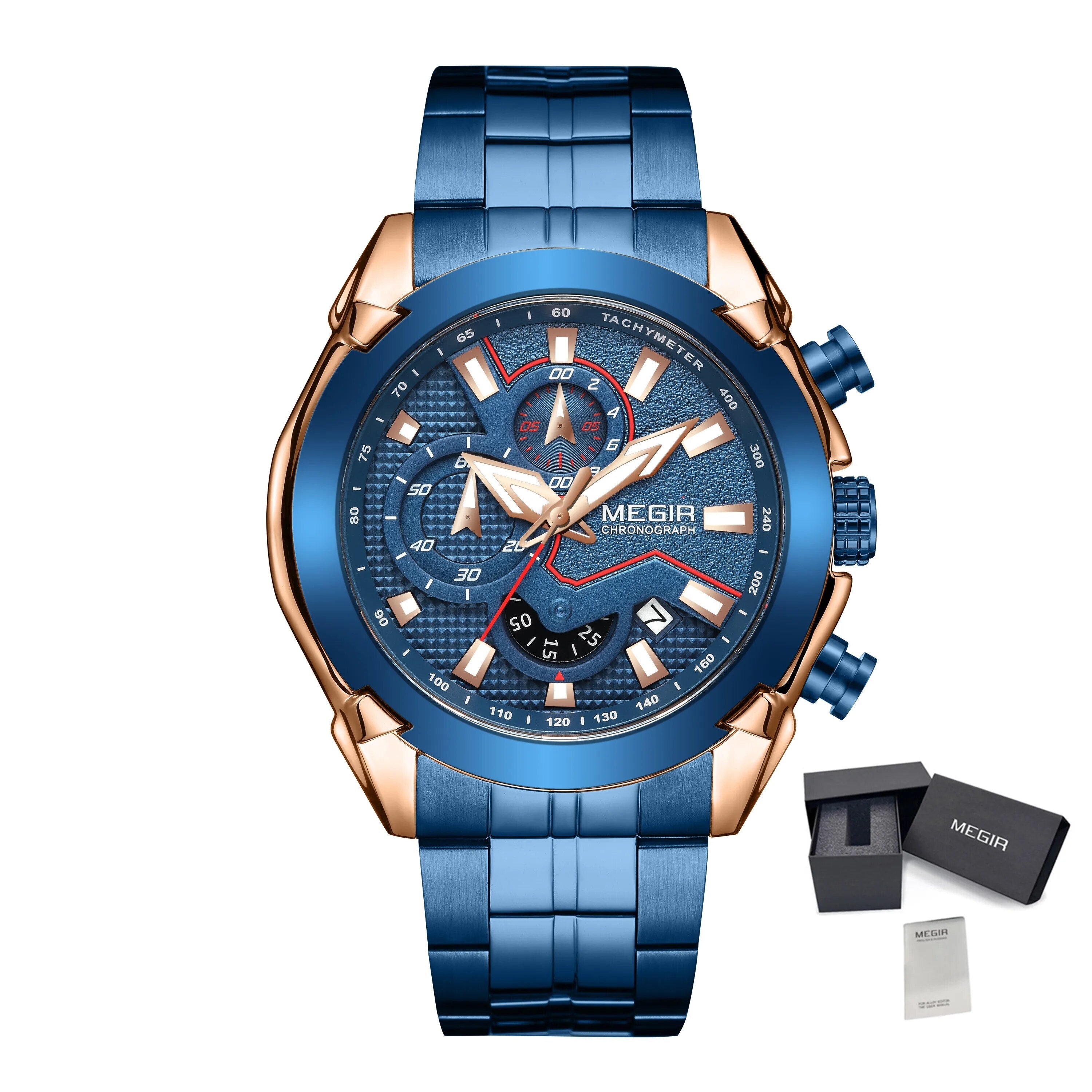 MEGIR Fashion Men Watches Luxury Business Watch for Men Stainless Steel Quartz Wrist Watch Calendar Date Clock Reloj Hombre 2065-18