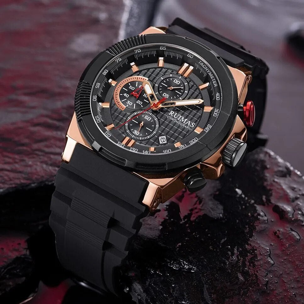 RUIMAS Relogio Masculino Luxury Mens Watches Silicone Strap Quartz Sports Wristwatch Luminous Hands Clock Chronograph Auto Date-5