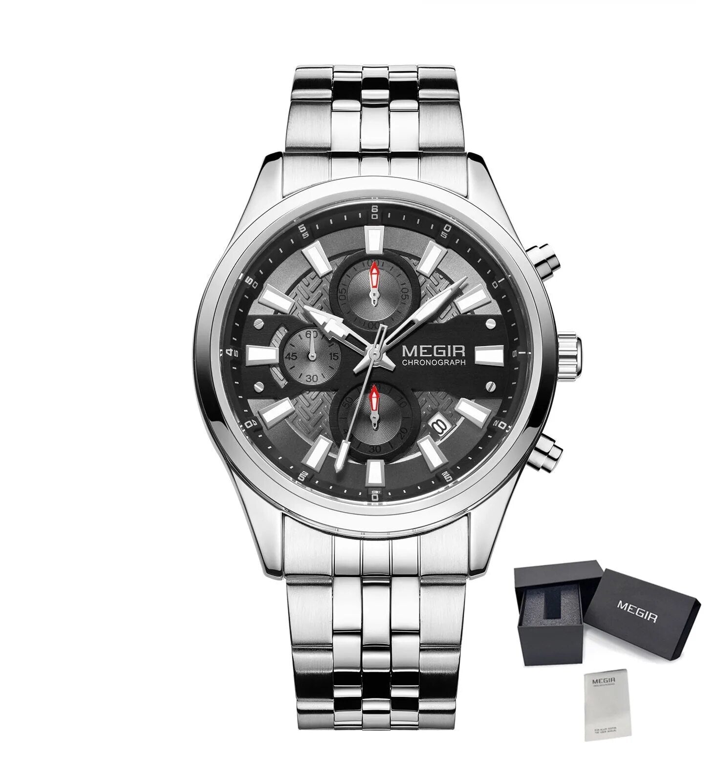 MEGIR Fashion Men Watches Luxury Business Wristwatch Stainless Steel Quartz Watch Calendar Luminous Man Clock Relogio Masculino-22