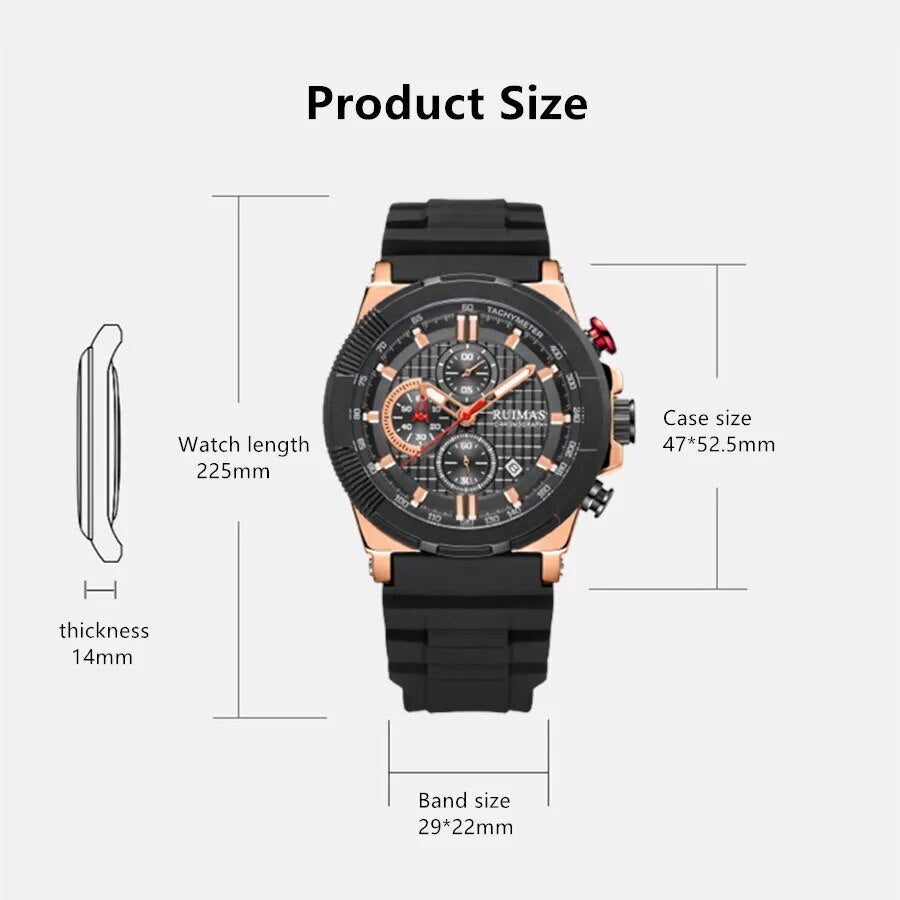 RUIMAS Relogio Masculino Luxury Mens Watches Silicone Strap Quartz Sports Wristwatch Luminous Hands Clock Chronograph Auto Date-3