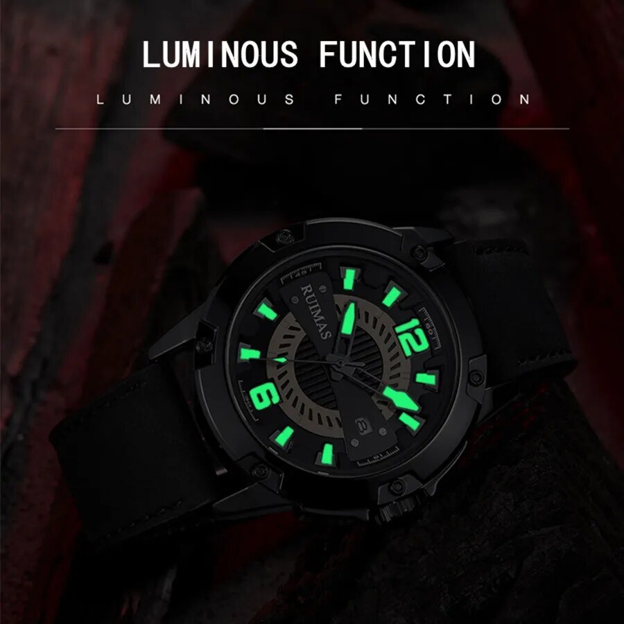 RUIMAS Luxury Men Watches Leather Strap Sport Casual Wristwatches Waterproof Luminous Date Clock Big Dial Montre Homme-2