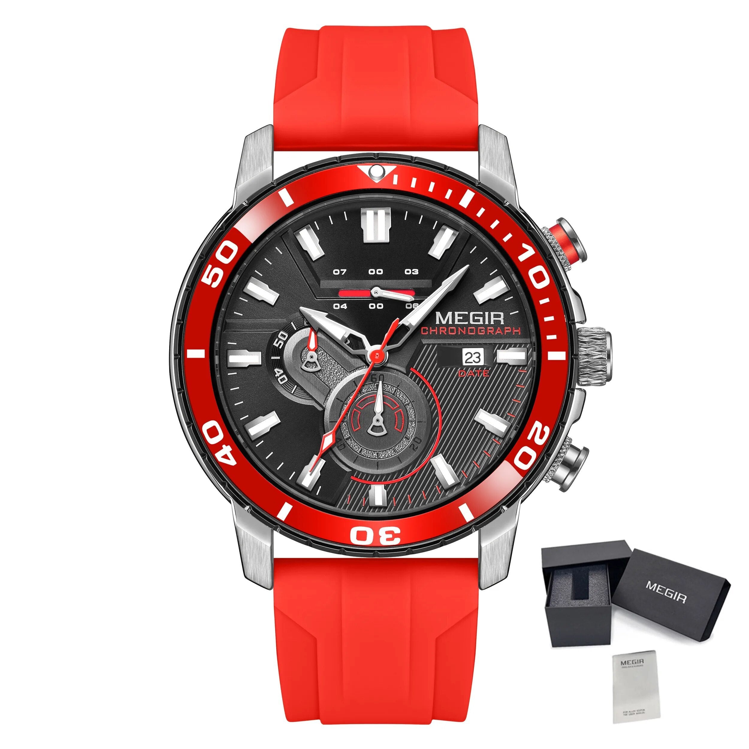 MEGIR Luxury Military Watches for Men Fashion Sport Quartz Wristwatch Waterproof Silicone Band Male Clock Chronograph with Date-18