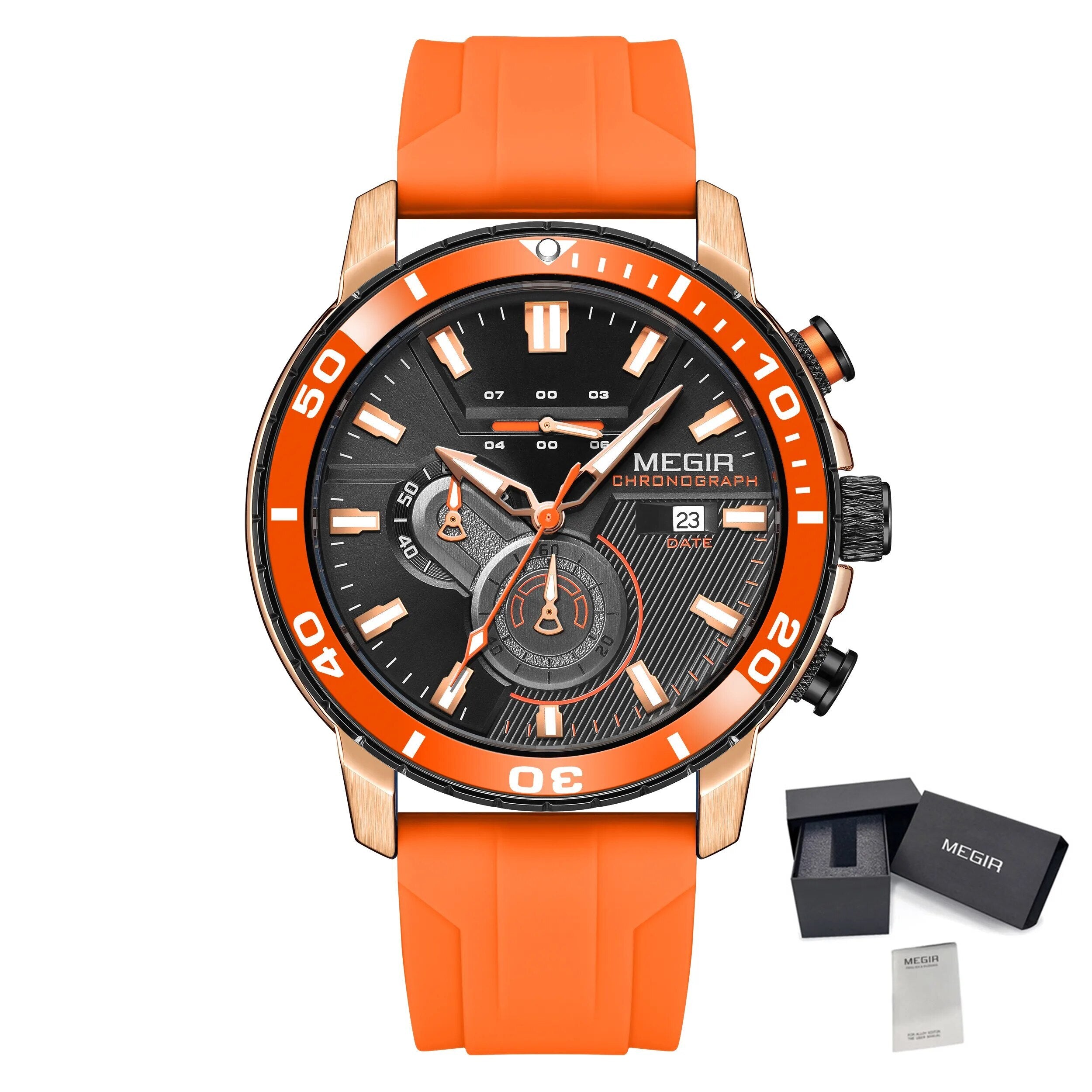 MEGIR Luxury Military Watches for Men Fashion Sport Quartz Wristwatch Waterproof Silicone Band Male Clock Chronograph with Date-22