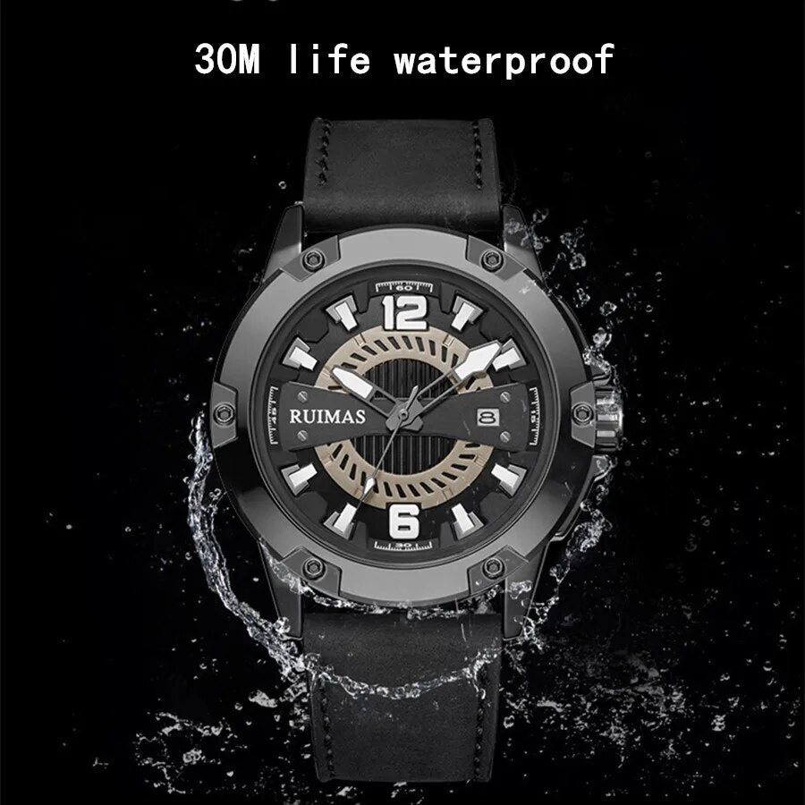 RUIMAS Luxury Men Watches Leather Strap Sport Casual Wristwatches Waterproof Luminous Date Clock Big Dial Montre Homme-3