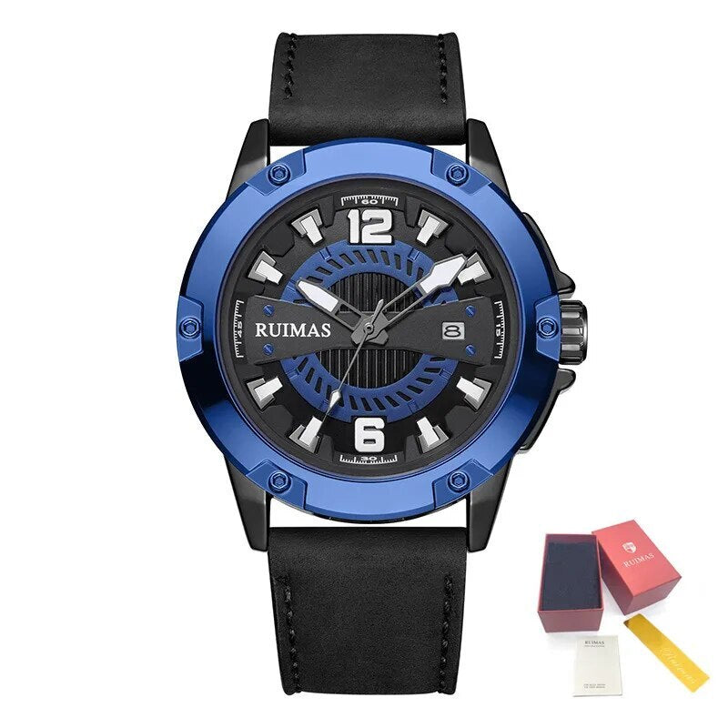 RUIMAS Luxury Men Watches Leather Strap Sport Casual Wristwatches Waterproof Luminous Date Clock Big Dial Montre Homme-11